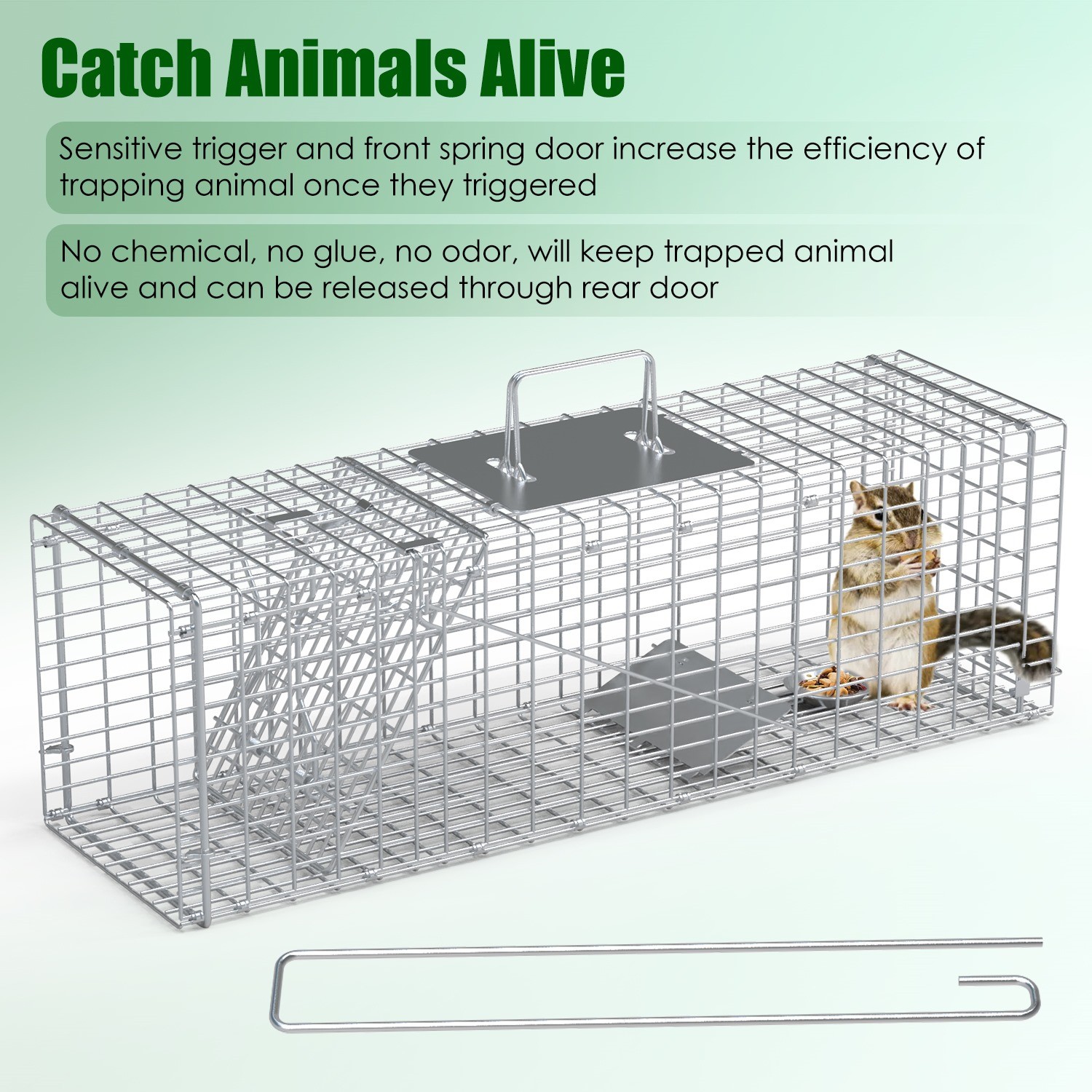 Portable Animal Trap Cage Catch and Release Steel Humane 27x7.5x8in Cat Trap US