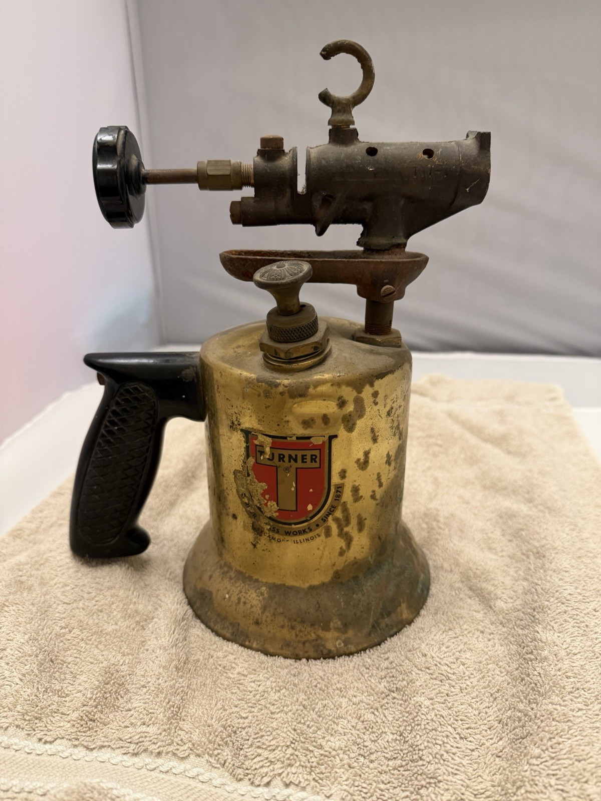 Vintage Turner Brass Works Blowtorch Sycamore IL Antique Prop Tool Steampunk