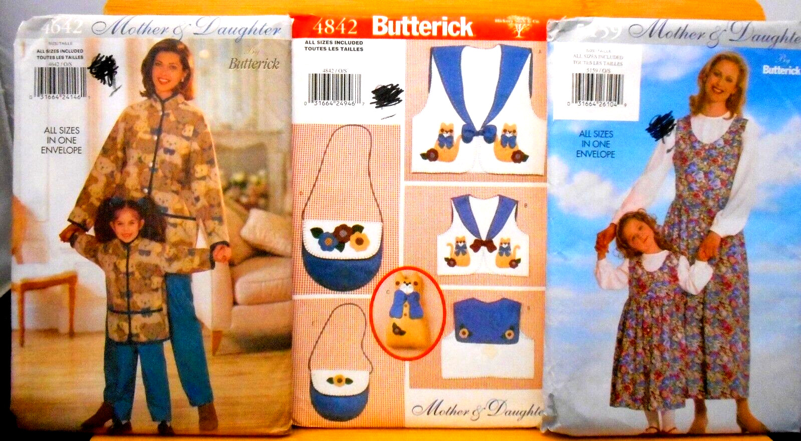 3 New Butterick Patterns Mother Daughter 4642-4842-5159 Jacket Pants Jumper Vest