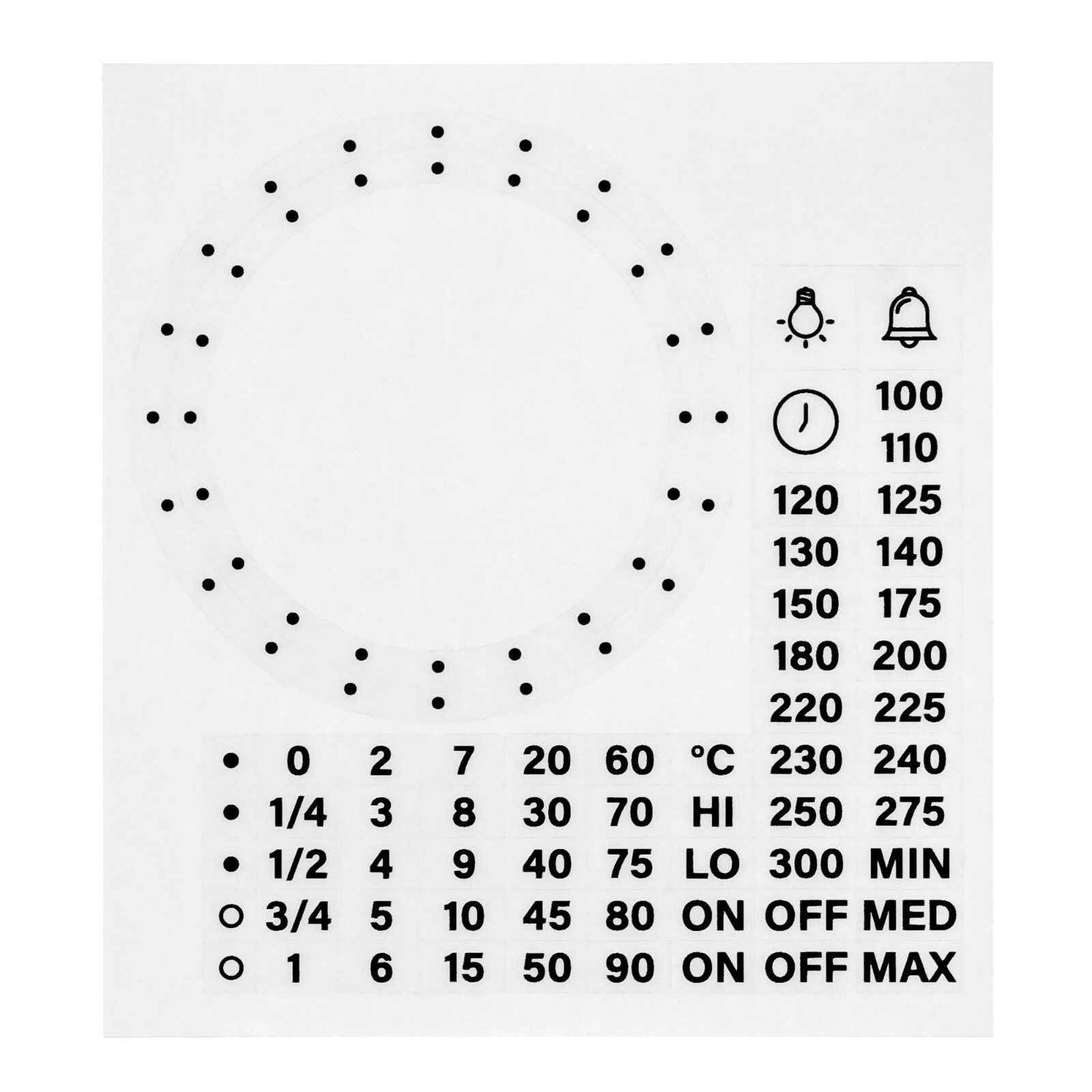 62pcs 2 Size Dial Separate Oven Temperature Temp Timer Knob Stove Sticker Label