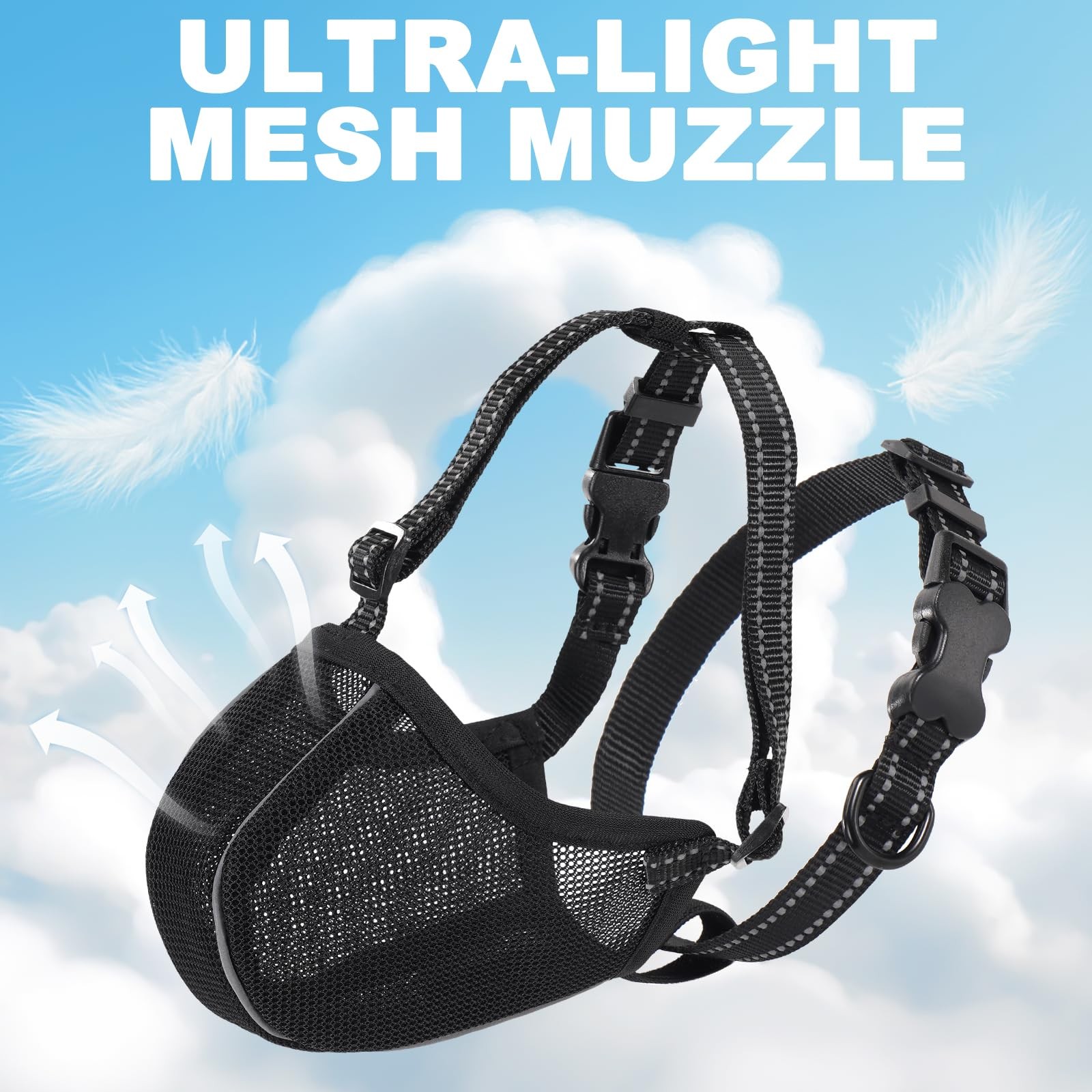 Dog Muzzle, Breathable Mesh Muzzle for Small Medium Large Sized M, Black