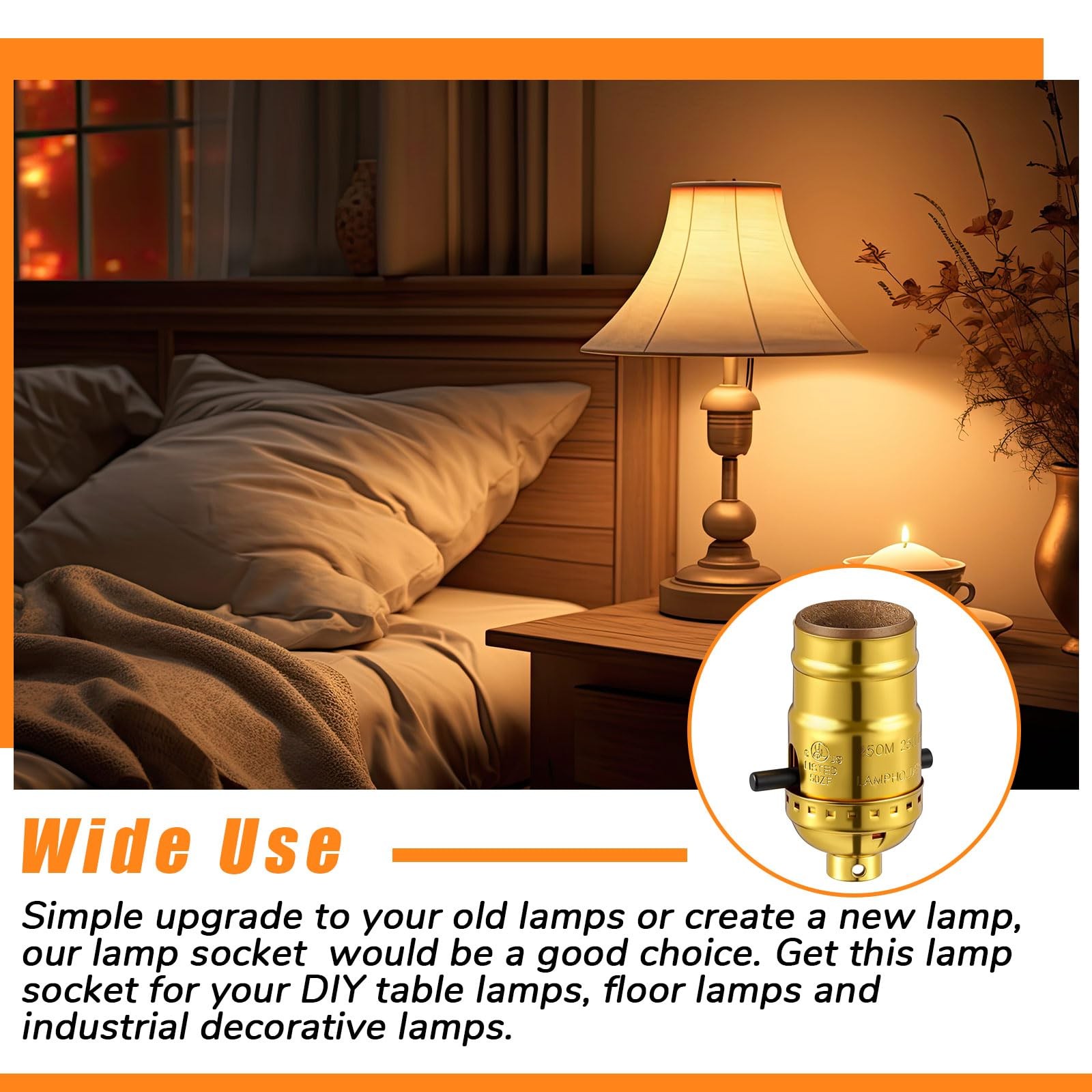2 Pack UL Listed Lamp Socket with Push On/Off, E26 Threaded Base, Medium Scre...