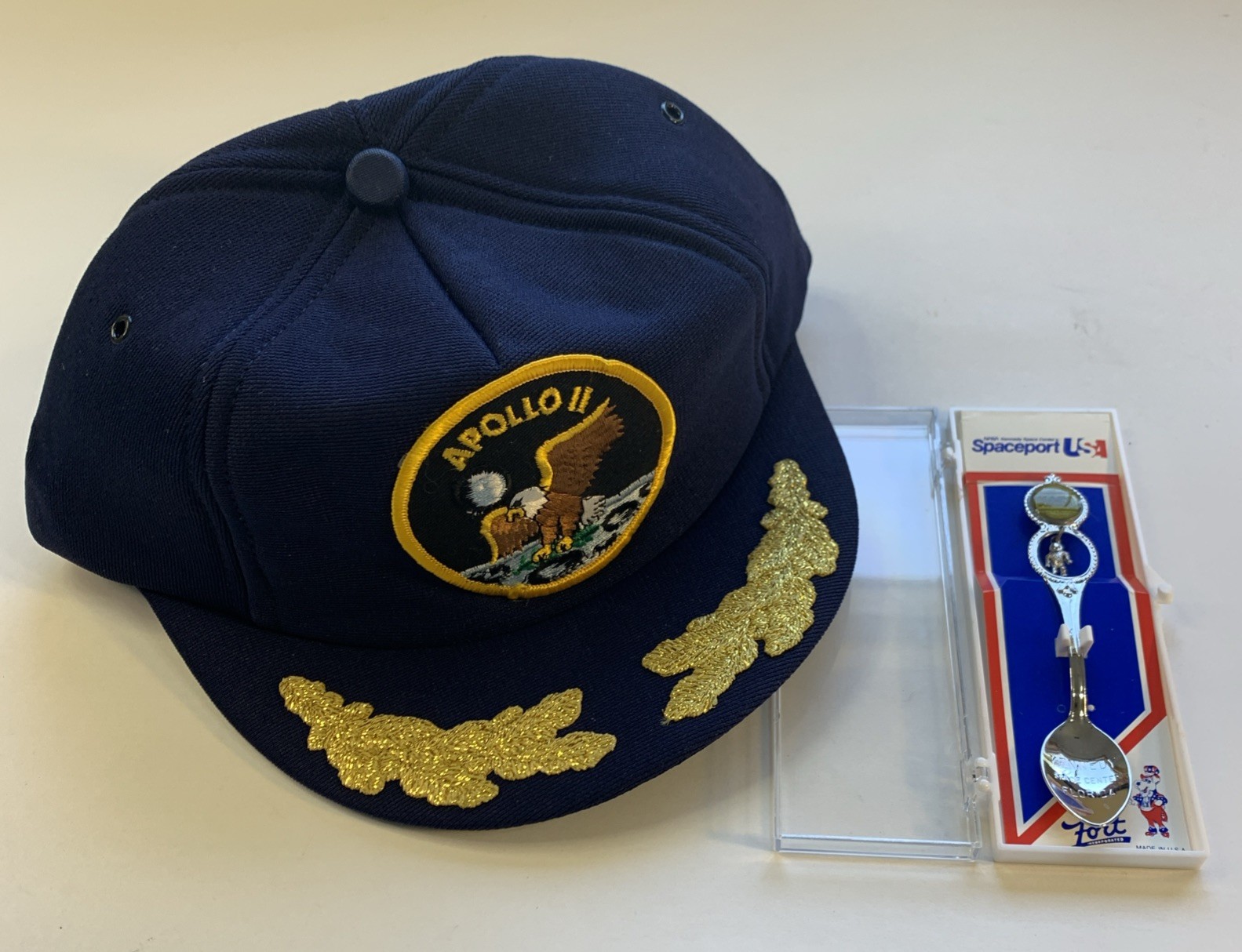 Vintage Apollo 11 Blue Moon Patch Hat & NASA Souvenir Astronaut Spoon-1970's