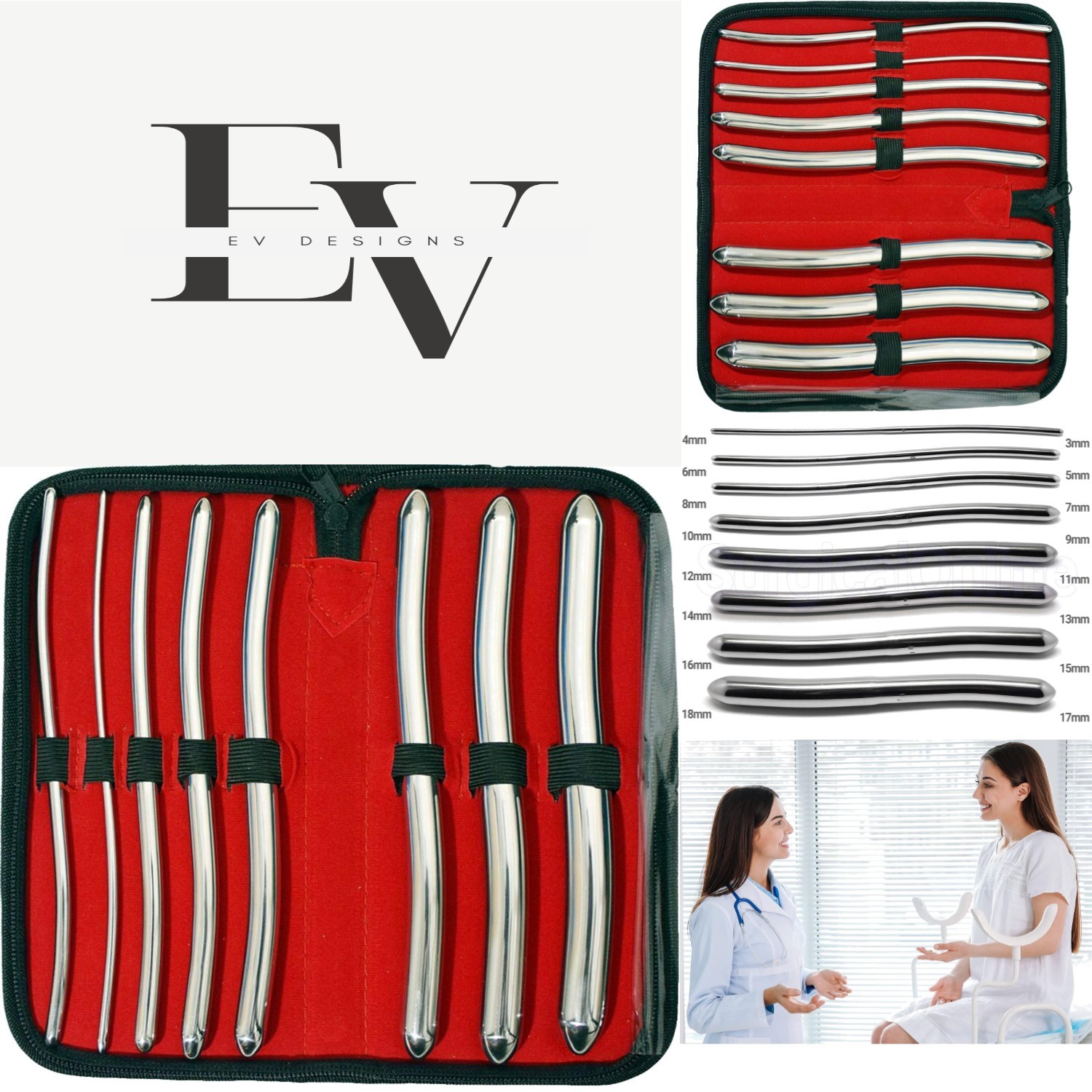 Ergonomic 8-Piece Hegar Dilator Set - 7.5 Inch Double-Ended Instruments