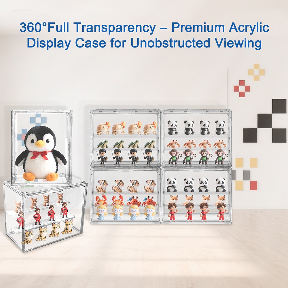 2X Clear Acrylic 3 Tier Figure Display Case with 2 Movable Plates Stackable Show