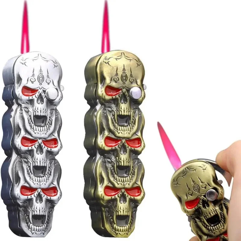 Skeleton Fun Windproof Portable Jet Gas Lighter Jet Flame Turbo Torch Lighter