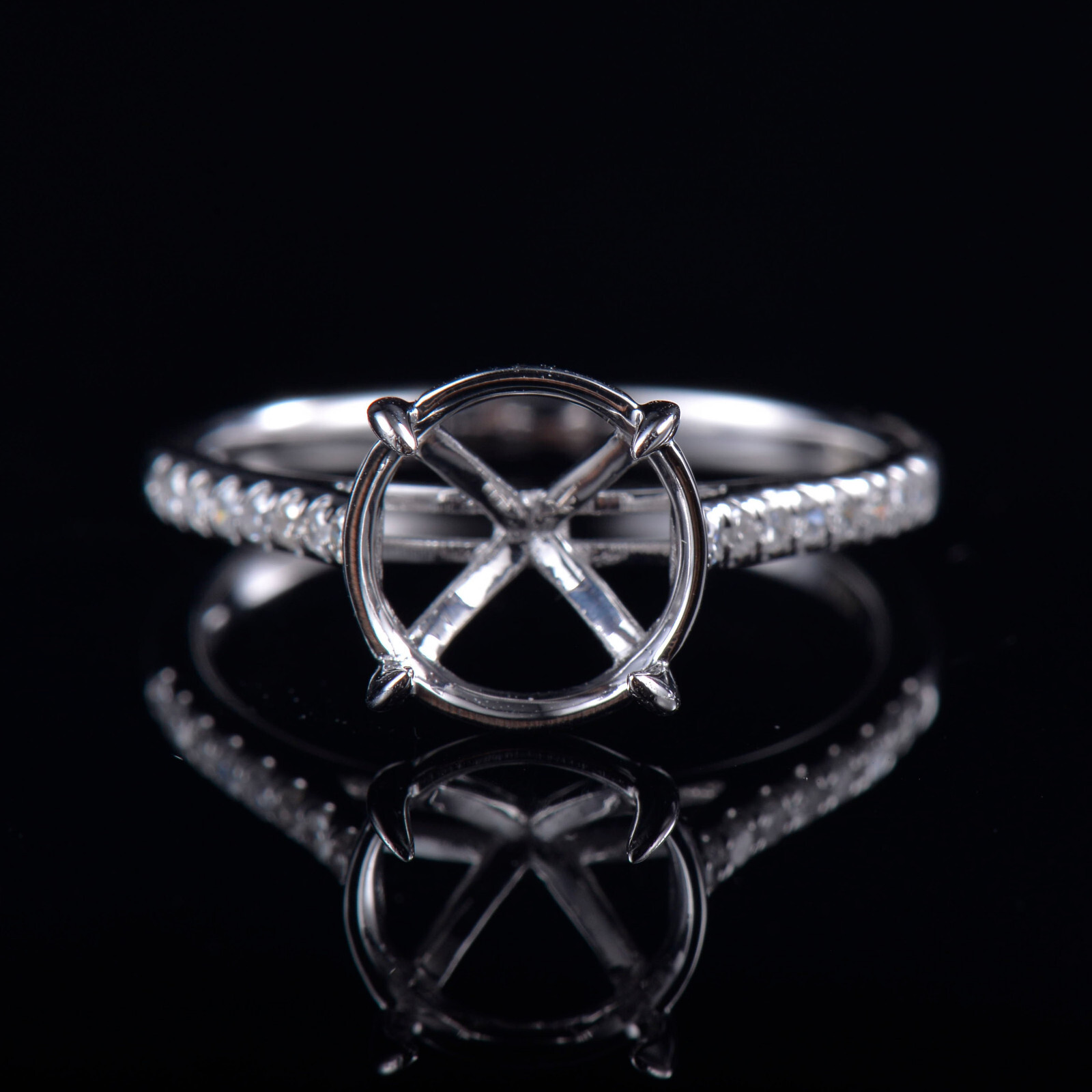 Natural Diamond Semi Mount Ring Setting Round 9.0mm Solid 14K White Gold