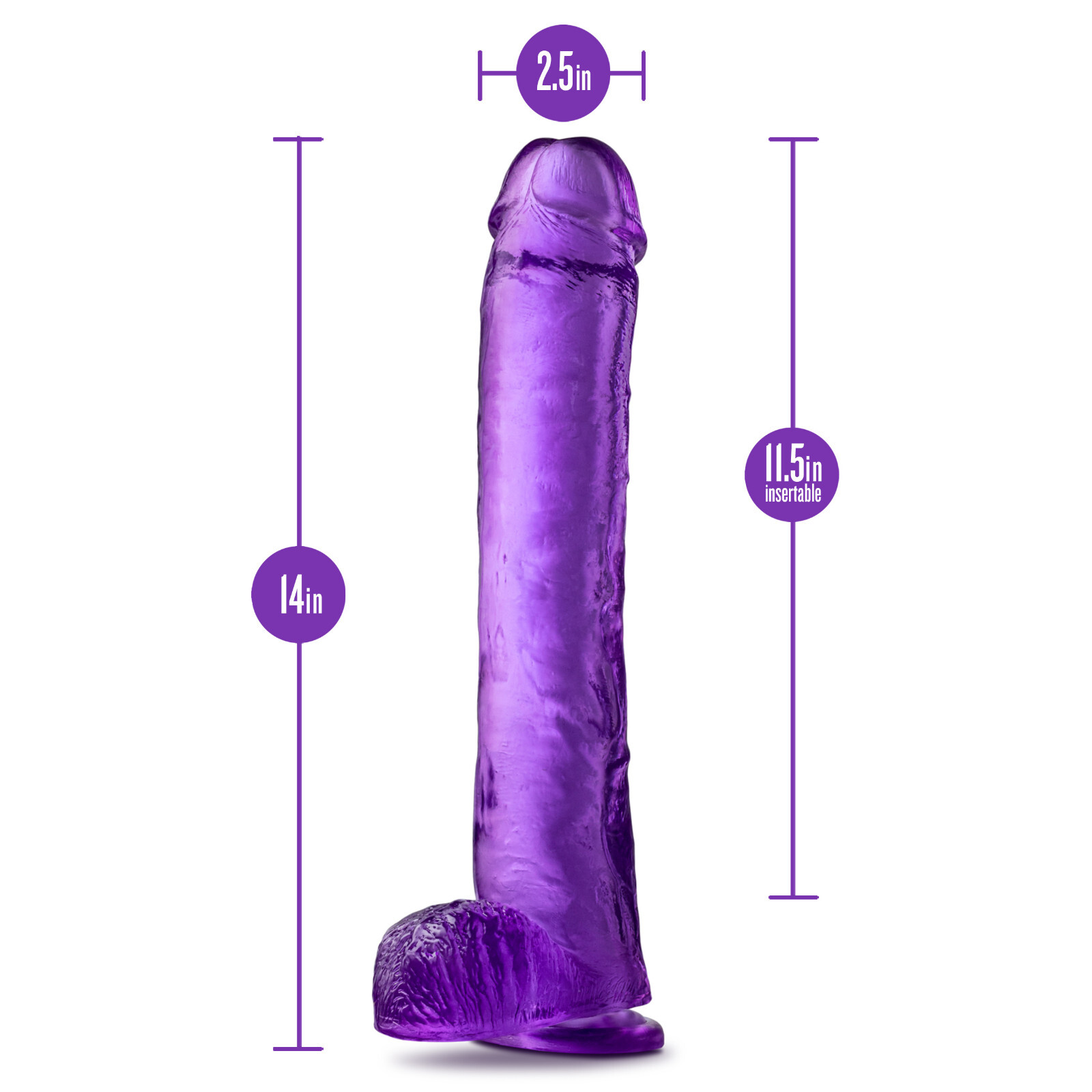 Eden 14'' Soft Realistic Real Feel Clear Dildo Cock Suction Cup Balls Sex Toy