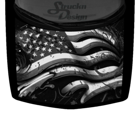 American Flag USA Distressed Grunge Truck Hood Wrap Vinyl Car Graphic Decal Gray