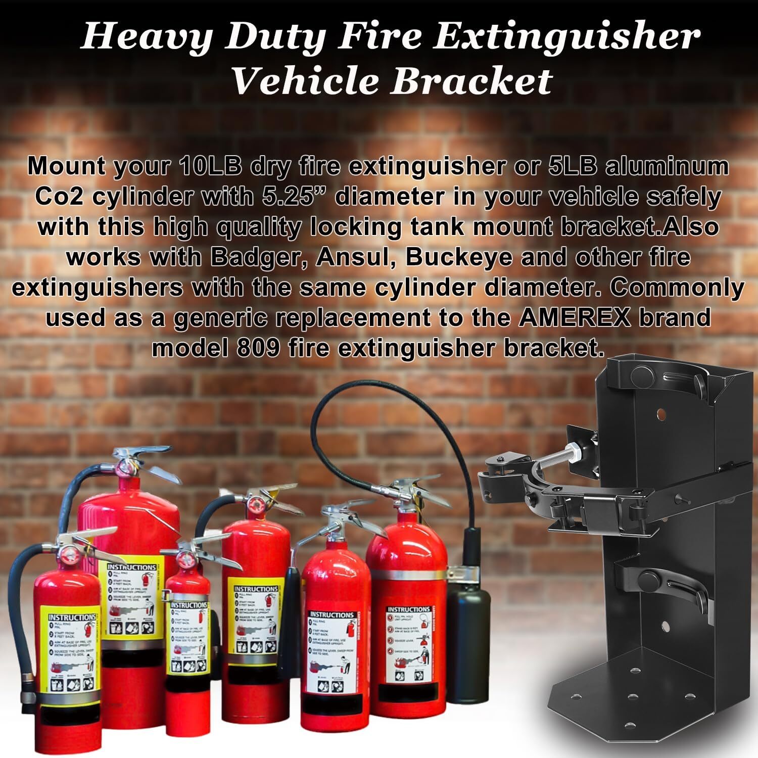 Fire Extinguisher Vehicle Bracket 809 Replace for 10lb Dry 5lb Co2 Amerex 809