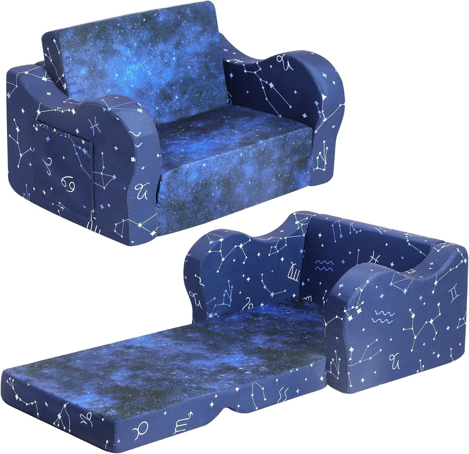 Kids Sofa - 2-in-1 Flip-Out Foam Couch, Blue, Cozy Lounge Chair for Toddlers