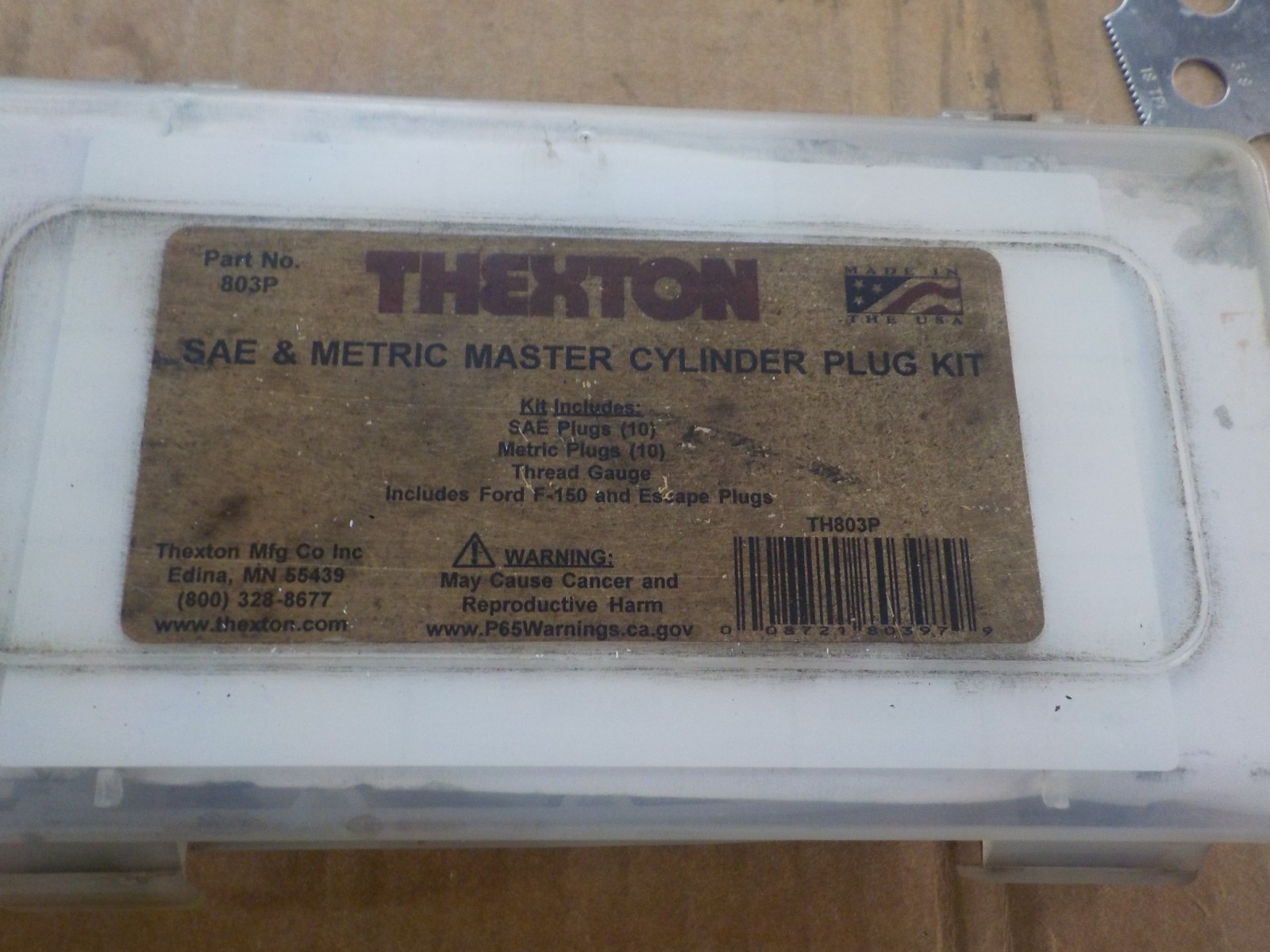 Used Thexton 803P Master Cylinder Plug Kit  Ase- Metric.