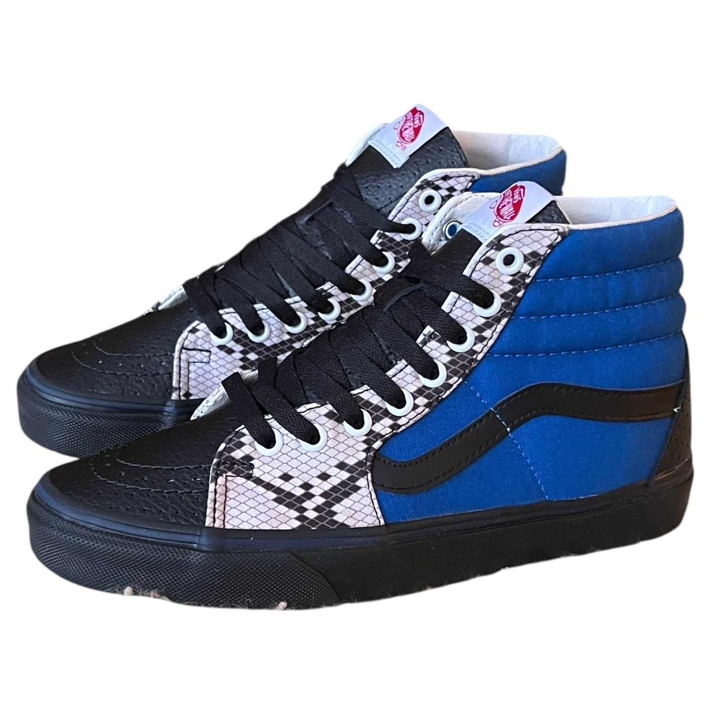 Vans Sk8 Hi High Top Snake Print Blue Black Leather Sneakers Mens 6.5 Womens 8