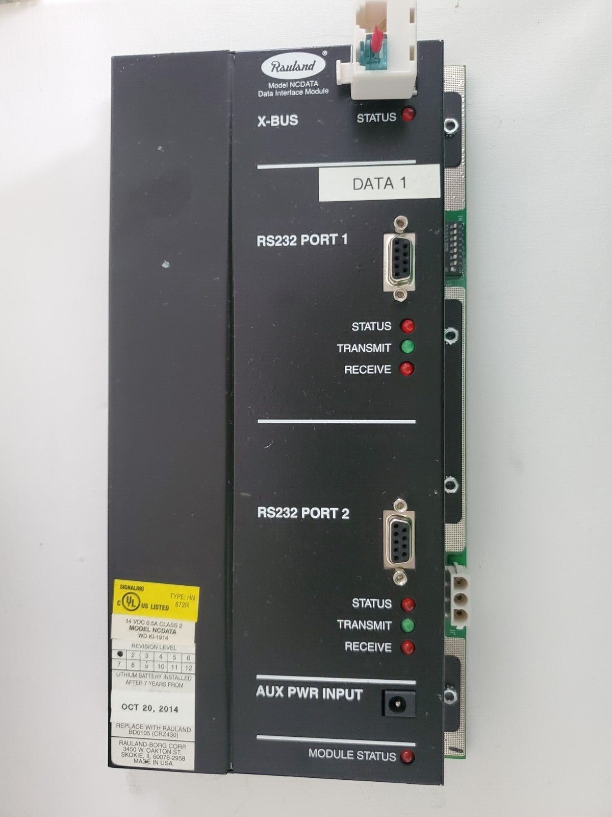 Rauland Responder X-Bus Model: NCDATA Data Interface Module Nurse Call System