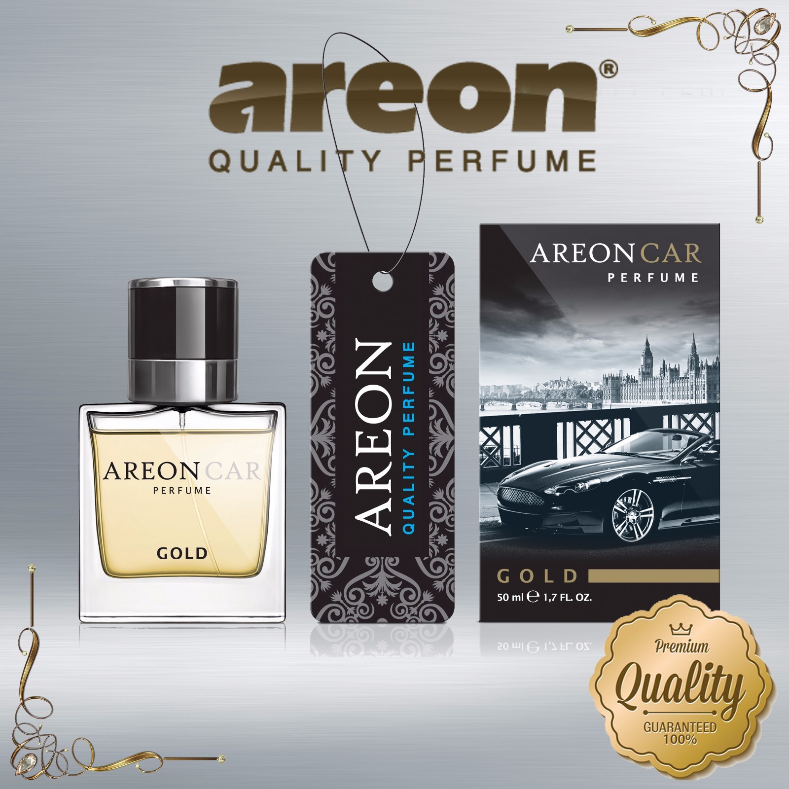 Areon Luxury Car Perfume Long Lasting Air Freshener TOP QUALITY - GOLD 50ml NEW
