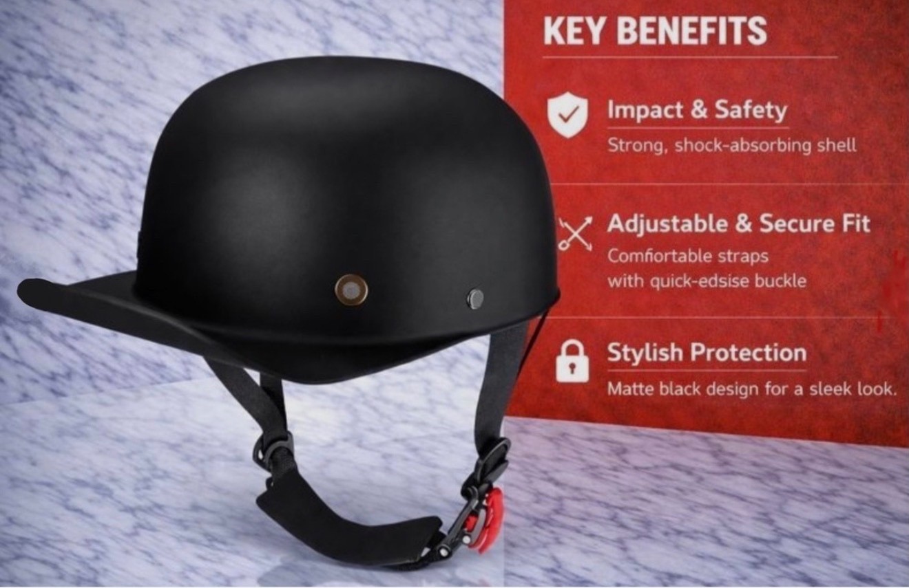 Baseball Style Cap Retro Motorcycle Helmet Unisex-Adult - DOT Approved. Size XL