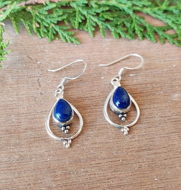 Lapis Lazuli Dangle Drop Earring 925 Sterling Silver Handmade Gemstone Jewelry