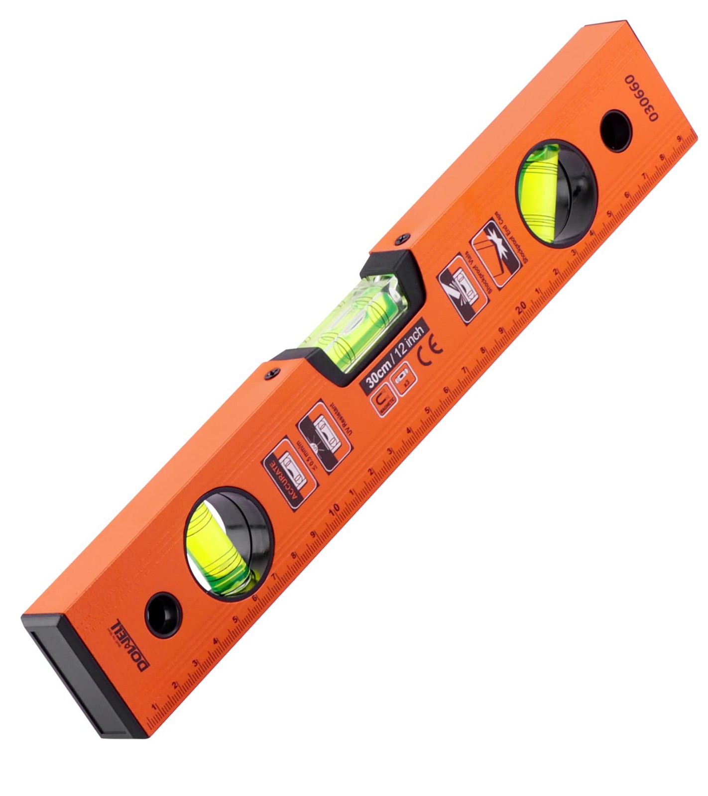 DOWELL 12 Inch Magnetic Spirit Level with 12in(300mm), Clear,green,orange