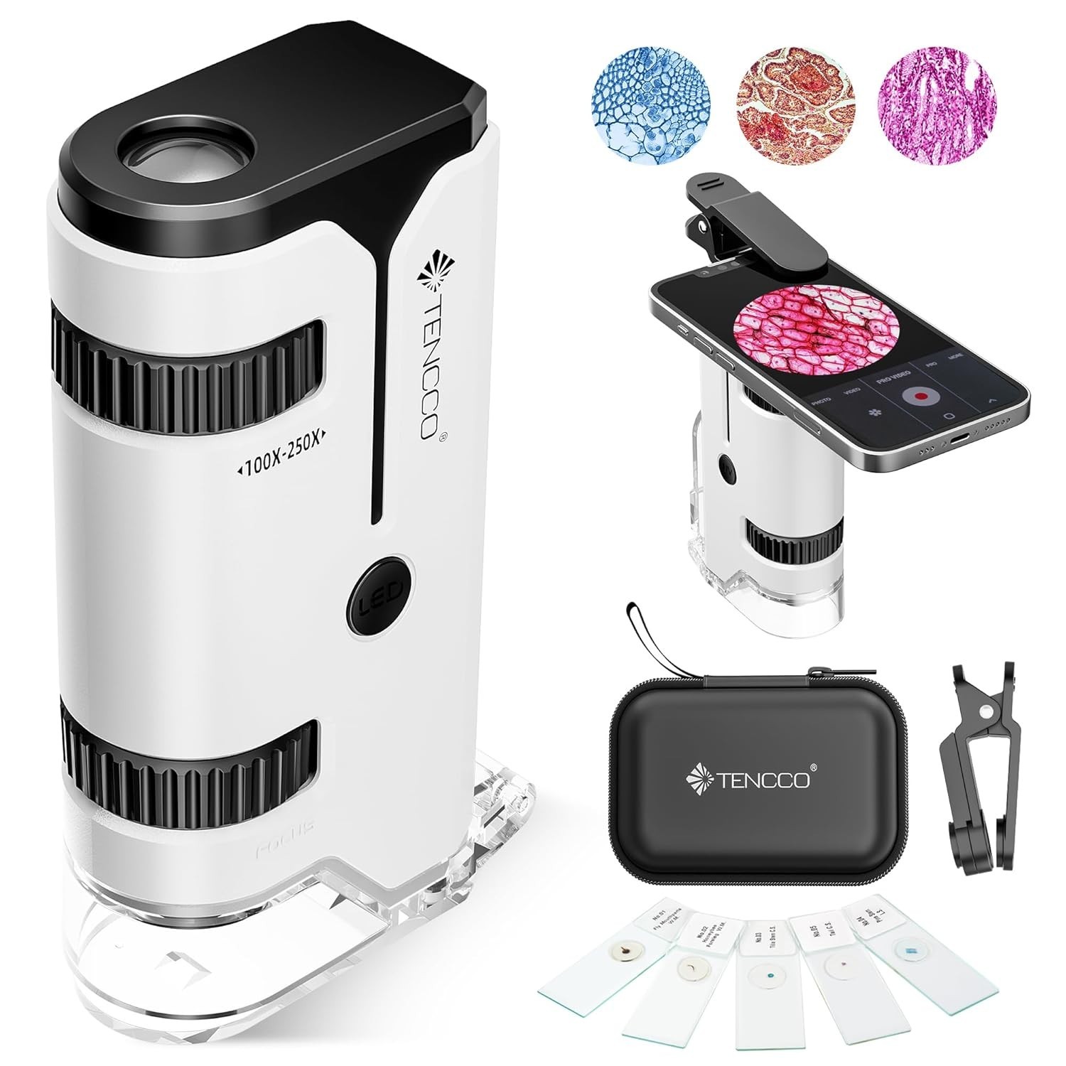 100x-250x Pocket Microscope for Kids Adults, Protable Handheld Miniscope, Mini M