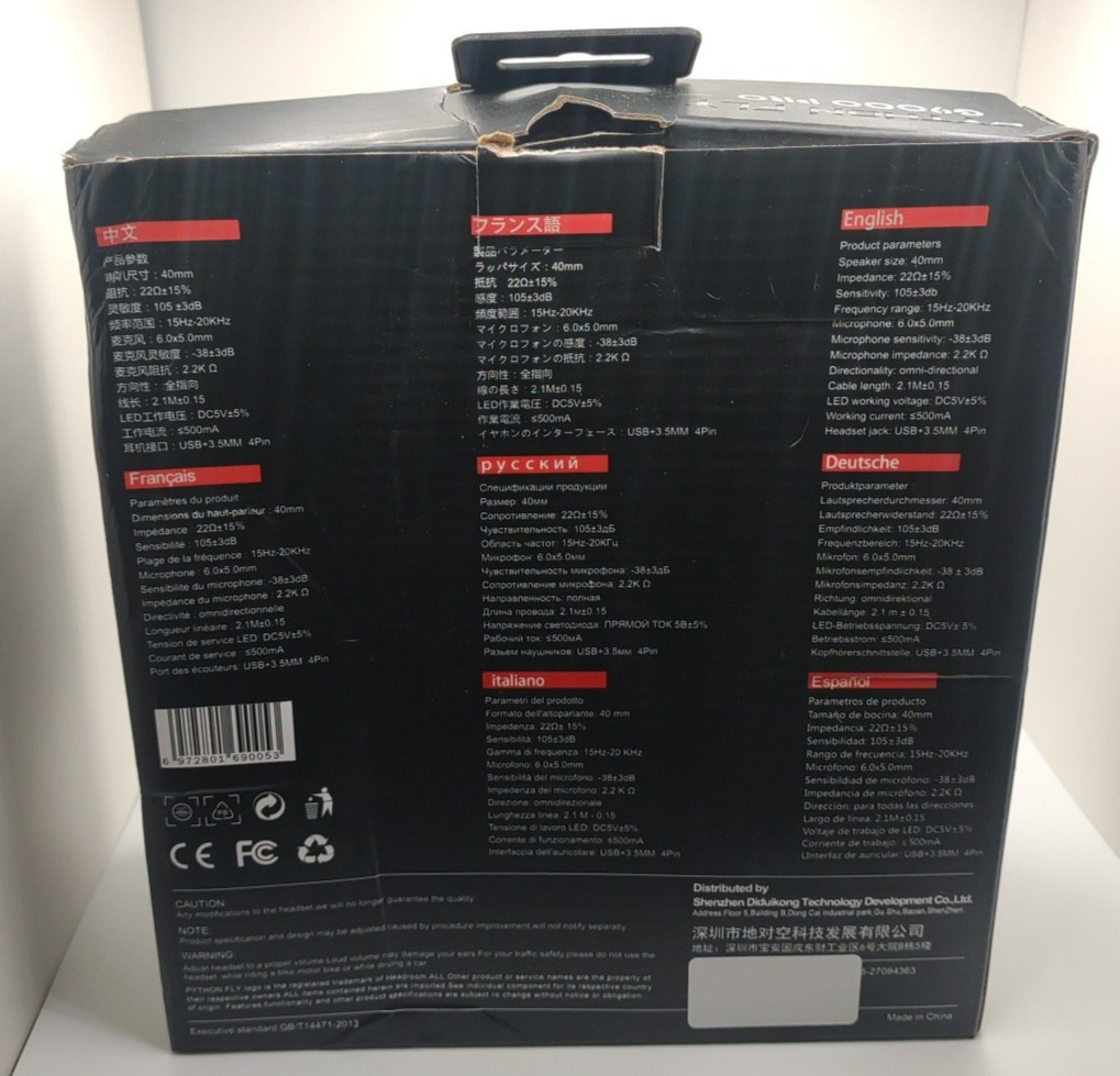 Python Fly G9000 Pro Headphone Gaming Headphones PS5 XBOX PC Slight Box Damage