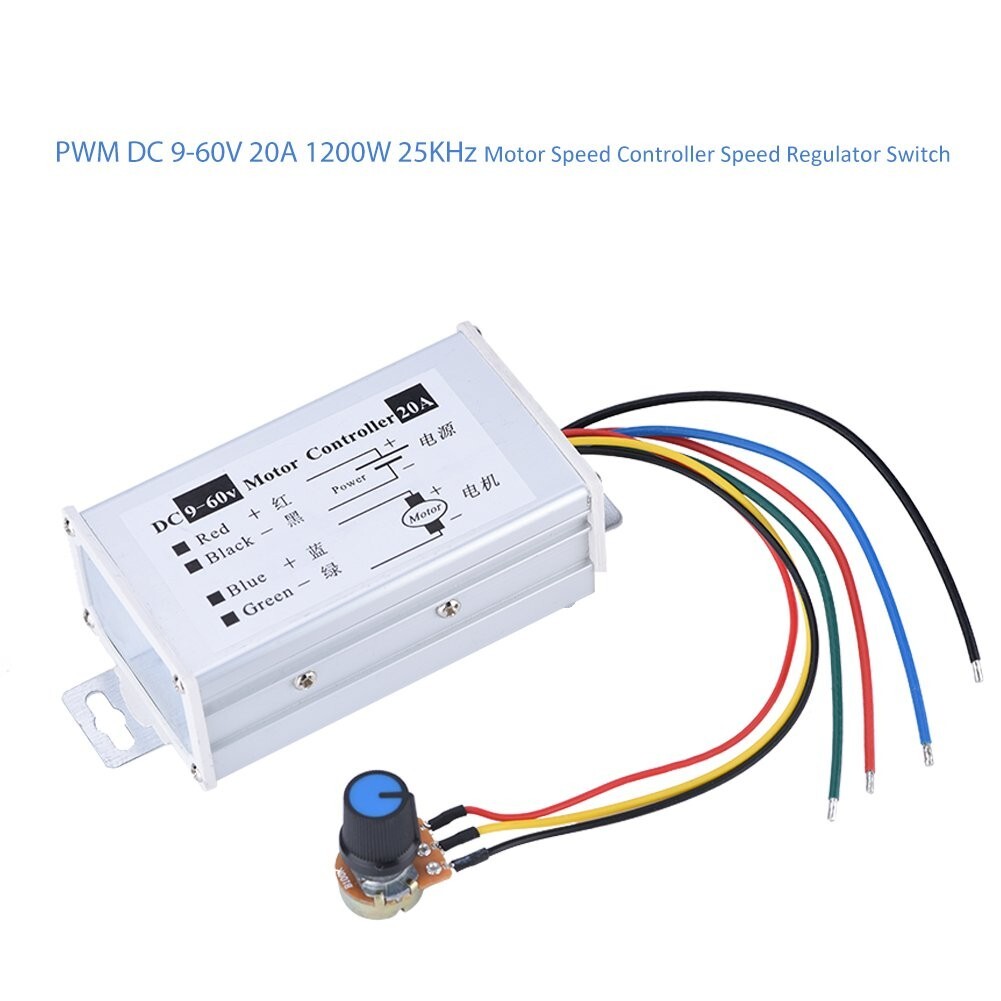 2Pcs DC Brush Motor Stepless Variable Speed Controller Switch 20A DC9V-60V HOT