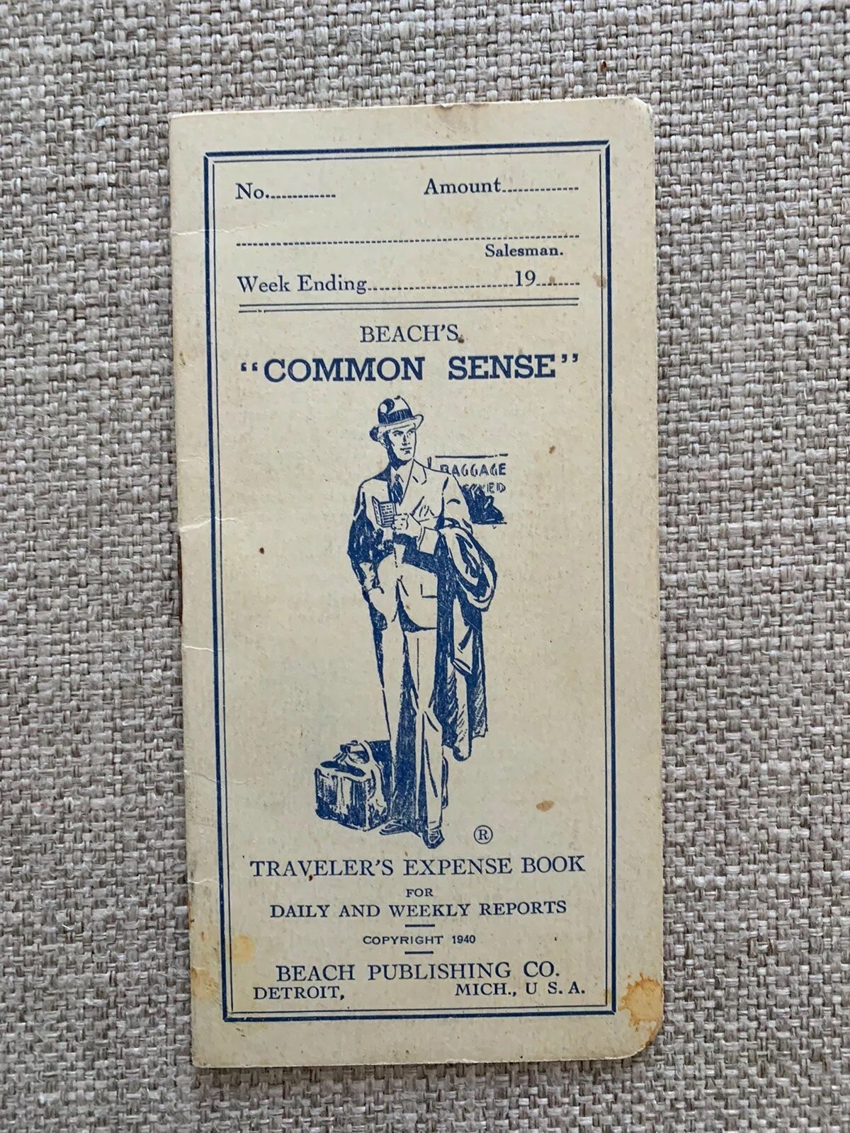 1949 Travelers' Expense Booklet -Beach's COMMON SENSE Vintage Unused