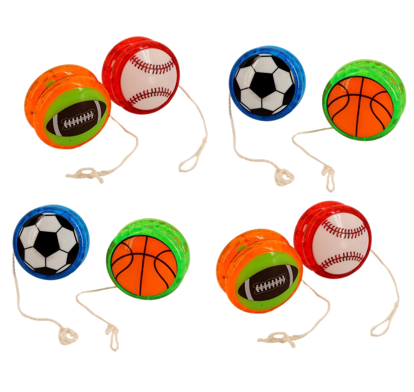 Sports Balls Yo-Yos (8 Pack, Football, Basketball, Baseball, Soccer) Classic