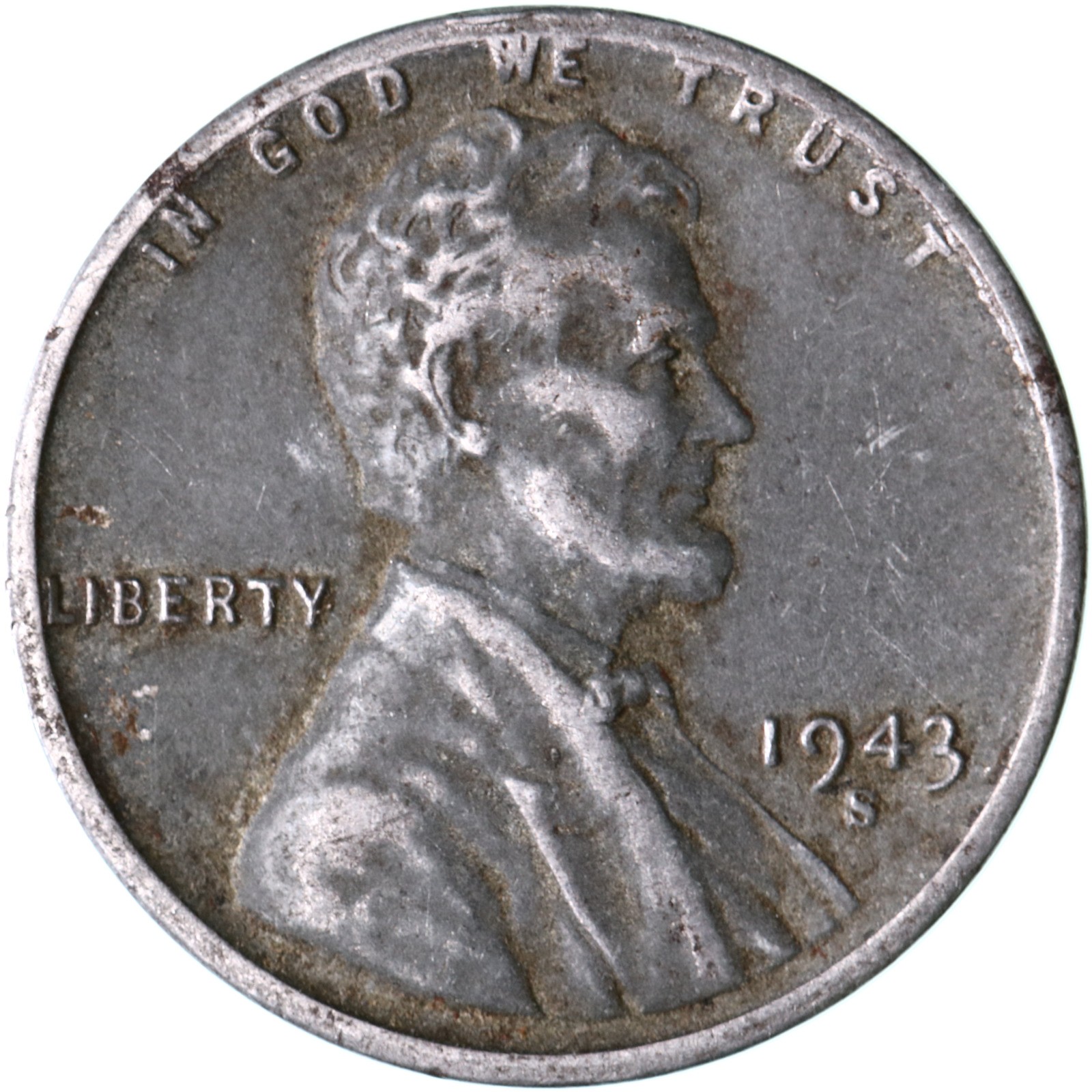 1943 S Lincoln Wheat Cent Steel Very Fine Penny VF