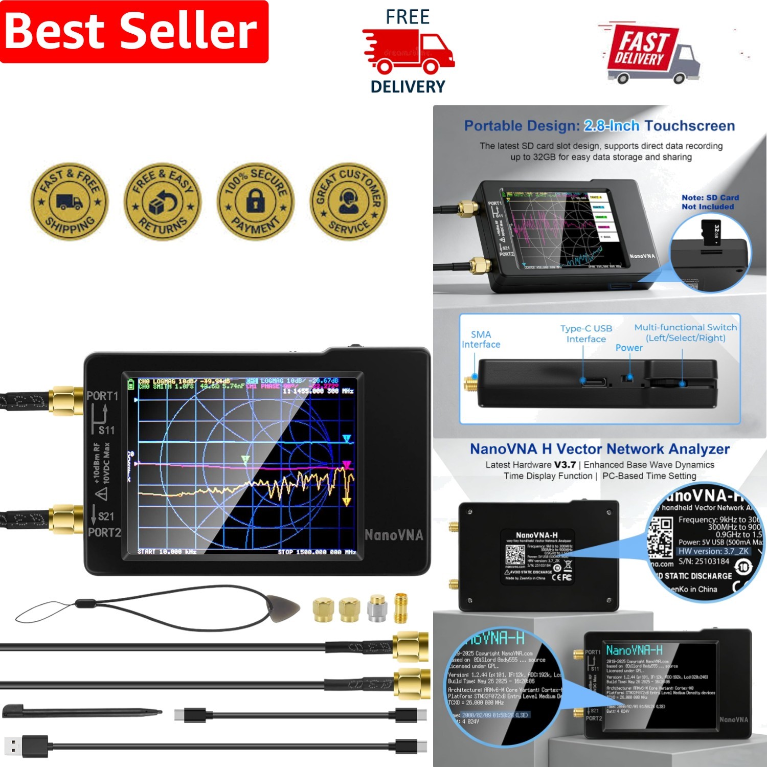 Advanced 9KHz-1.5GHz Portable Antenna Analyzer V3.7 with Clear 2.8" Display