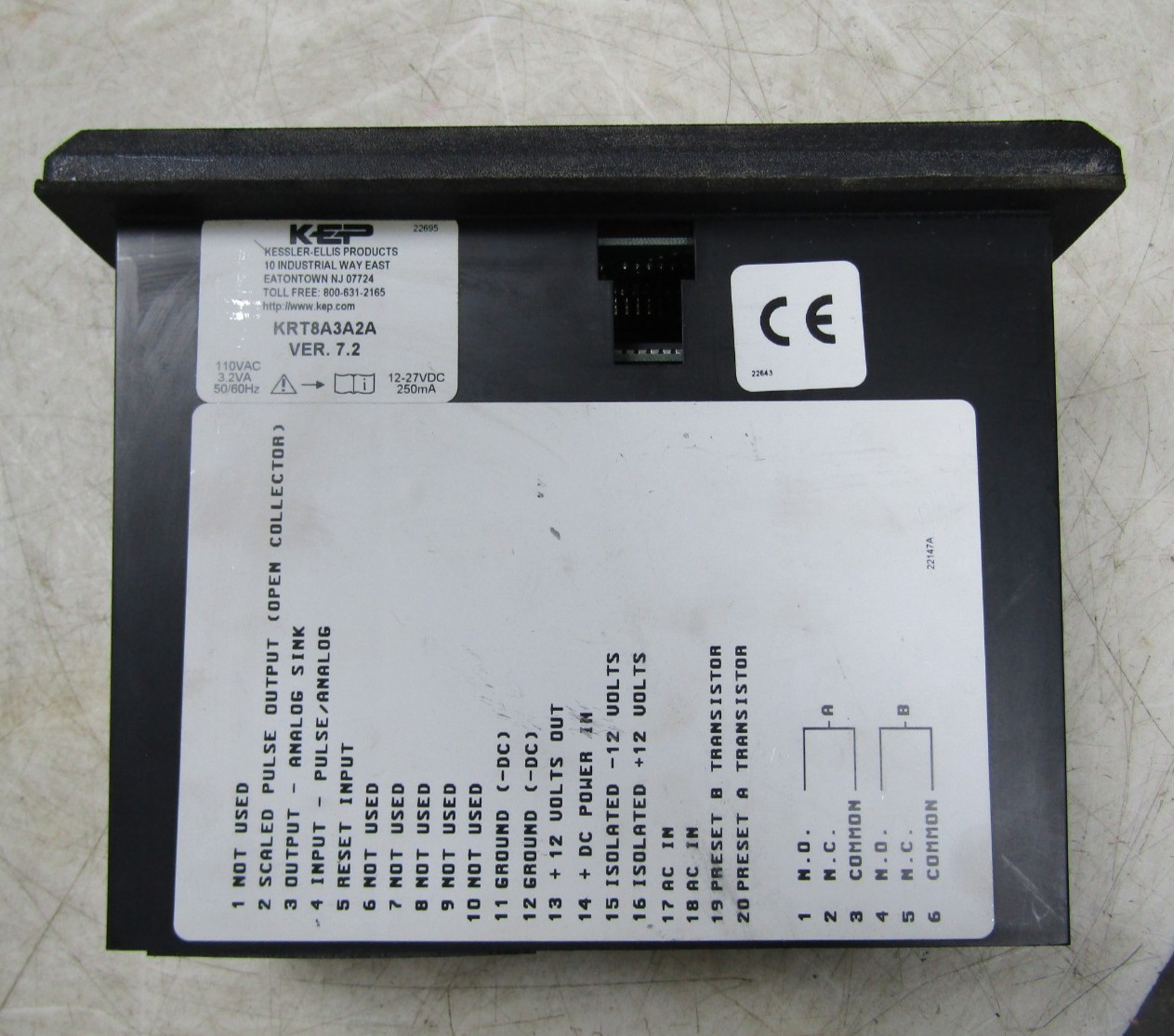 💥KEP KRT8A3A2A RATE/TOTALIZER ELECTRONIC COUNTER 110 VAC 12-27 VDC 3.2VA