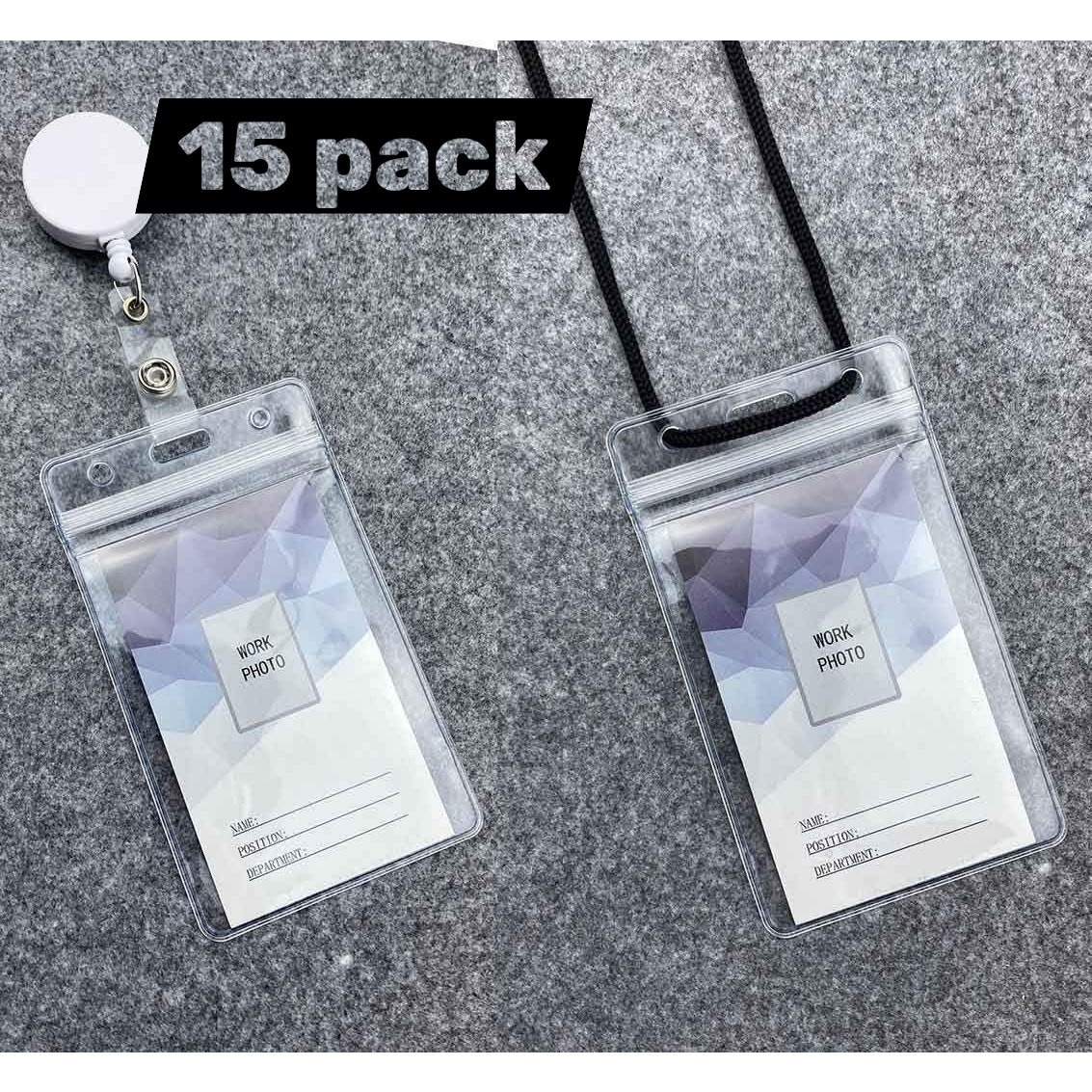 Vertical ID Badge Holders Sealable Waterproof Vinyl Fits ID Credit Cards 15 Pack