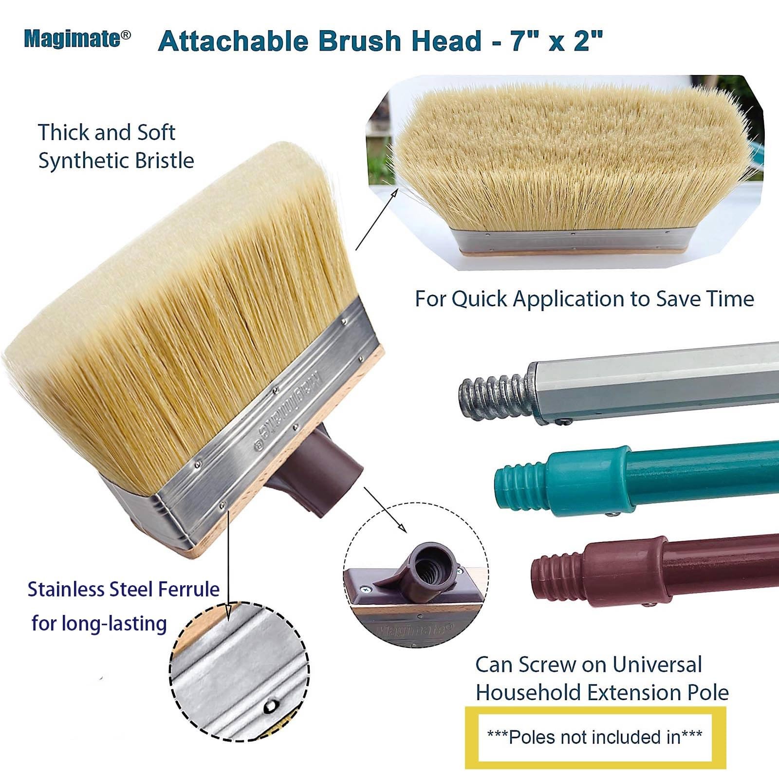 Deck Brush Stain Applicator by - Thick Soft Large Paint Brush Head with Threa...