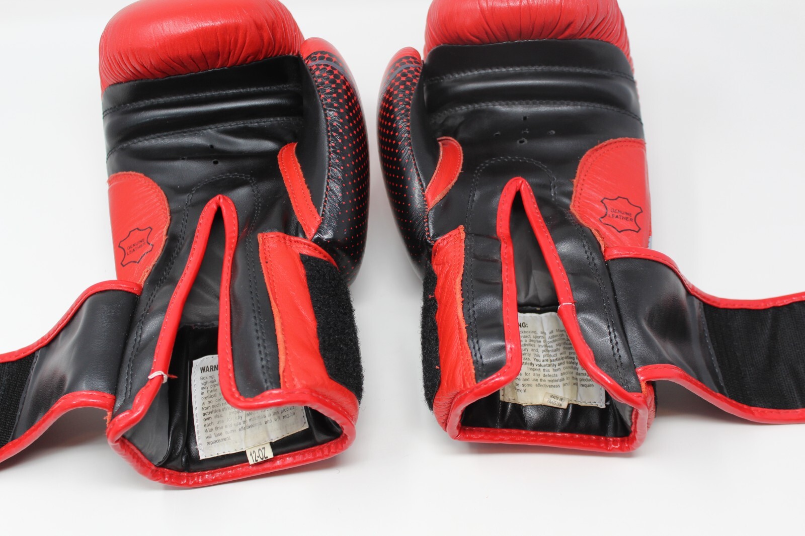 Boxing Inc Red & Black Leather Training Boxing Gloves Hook & Loop Wrap - 12oz
