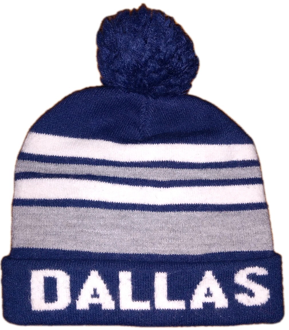 Team Colors Dallas Beanie with Pom Pom Boys Hat Navy, Gray & White 100% Acrylic