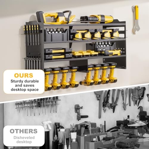 Large Power Tool Organizer Wall Mount, 8 Drill Holder Wall Mount Loads Black