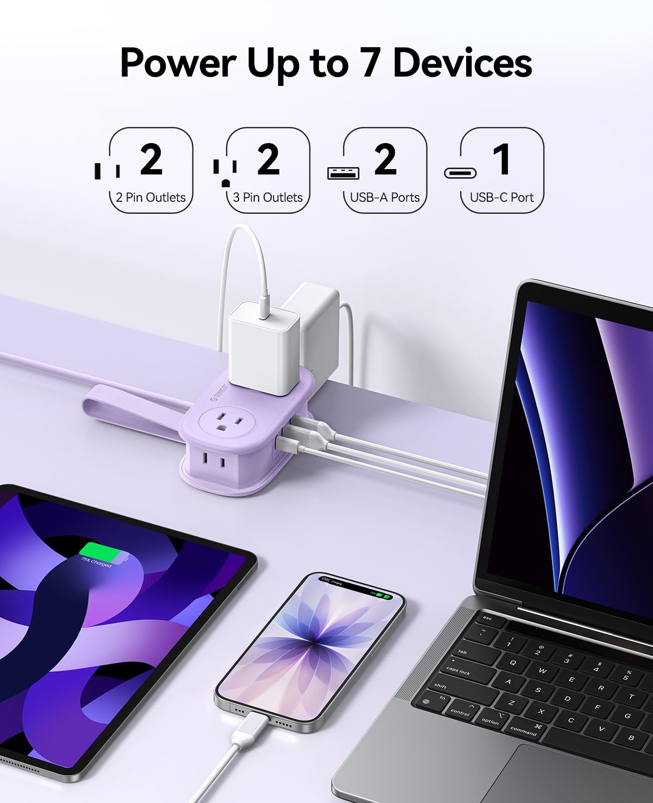 ORICO Purple Travel Power Strip PD20W with 4 AC Outlets 3 USB Ports (1