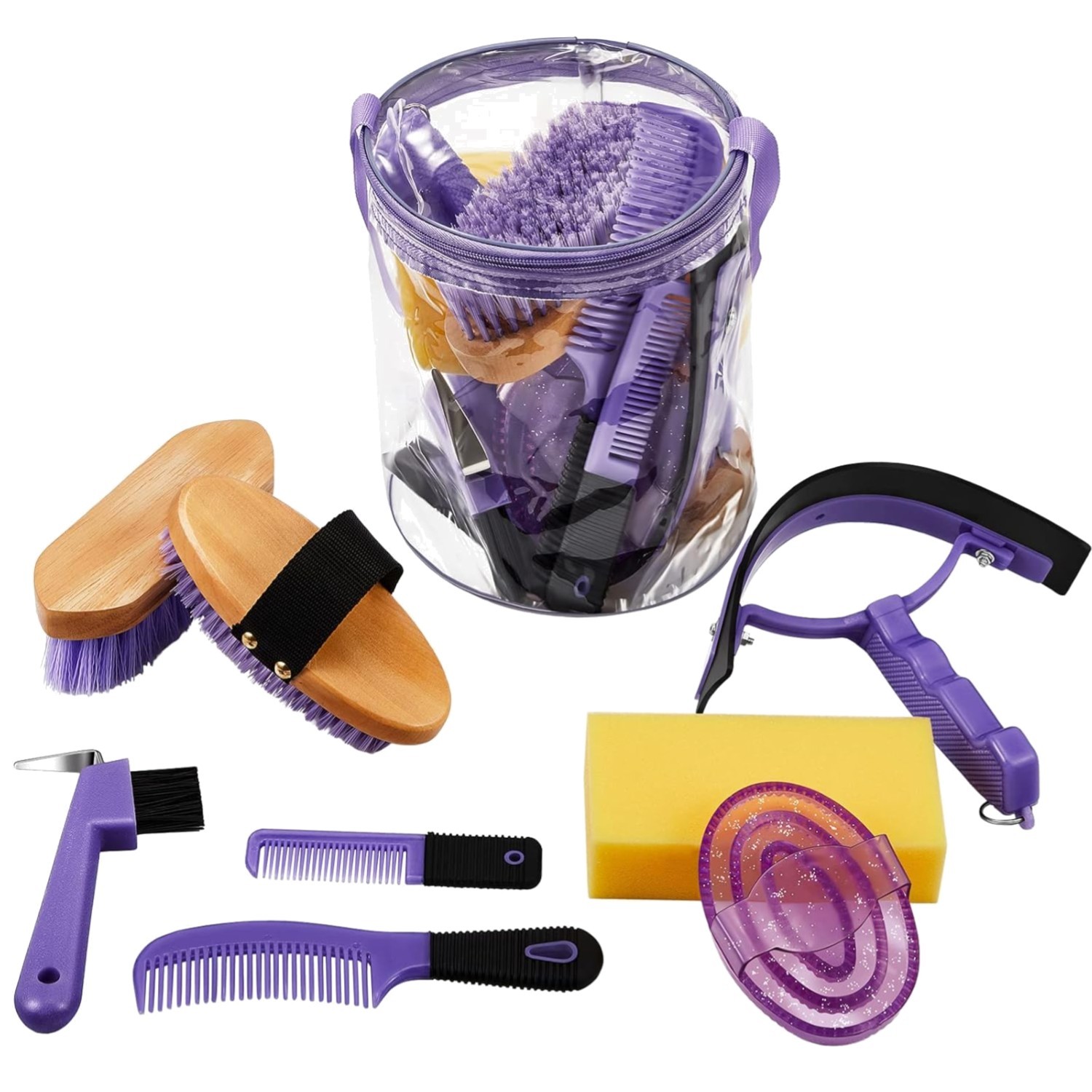 9 Pcs Horse Grooming Kit Tack Room Supplies Set with Tote Bag, Oval Massage C...
