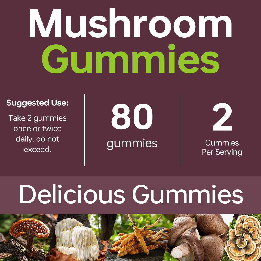 Functional Mushroom Gummies, 2500mg w/Ashwagandha Shiit Blend for Focus Immunity