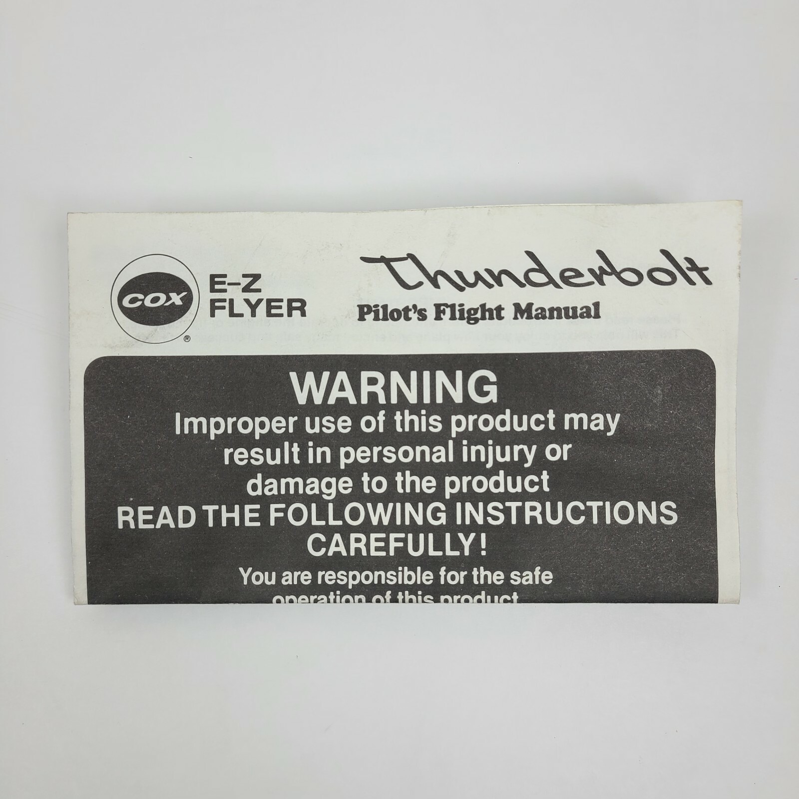 COX Vintage E-Z Flyer -Thunderbolt- Pilot's Flight Manual Complete, Good Cond.