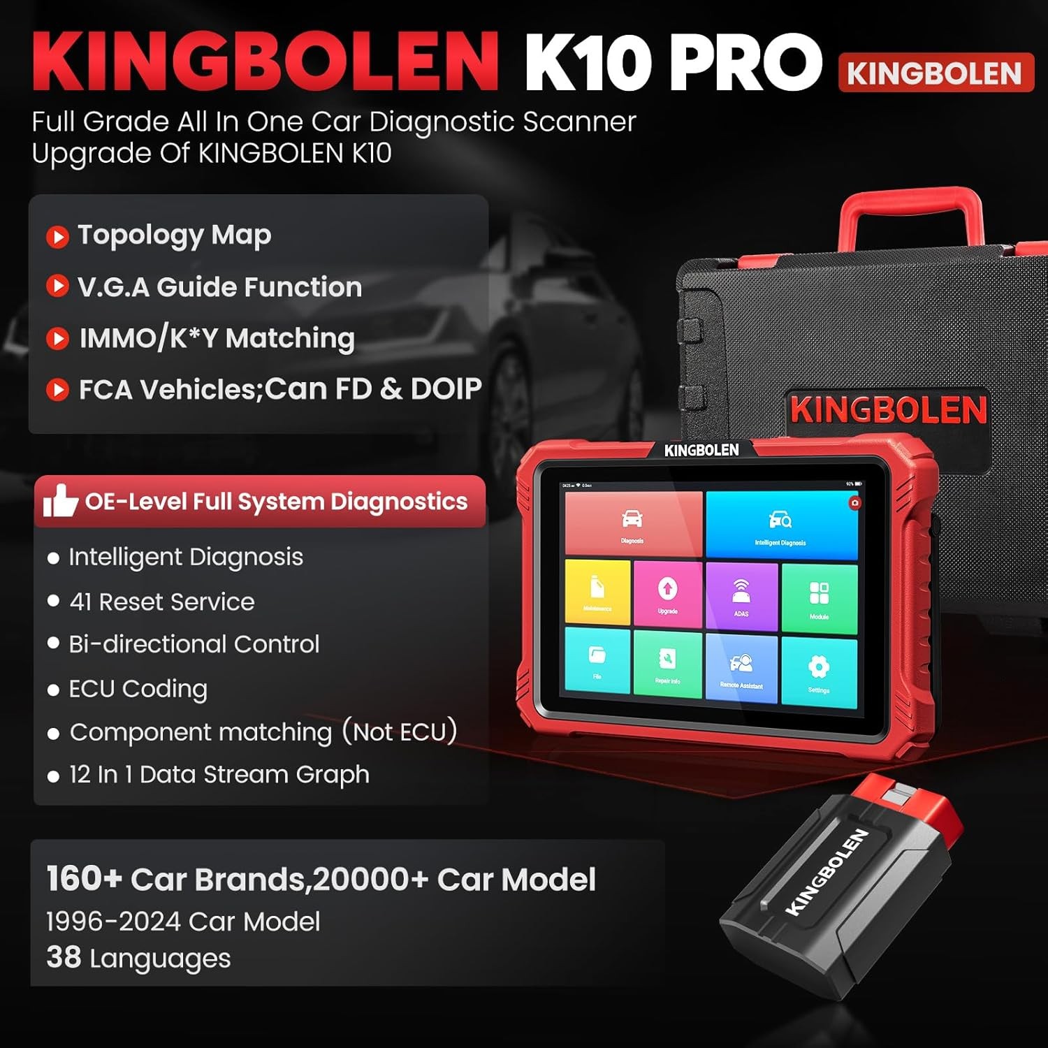 2026 Kingbolen K10 PRO Bluetooth 2 Coding Full System Diagnostic Scanner Tool