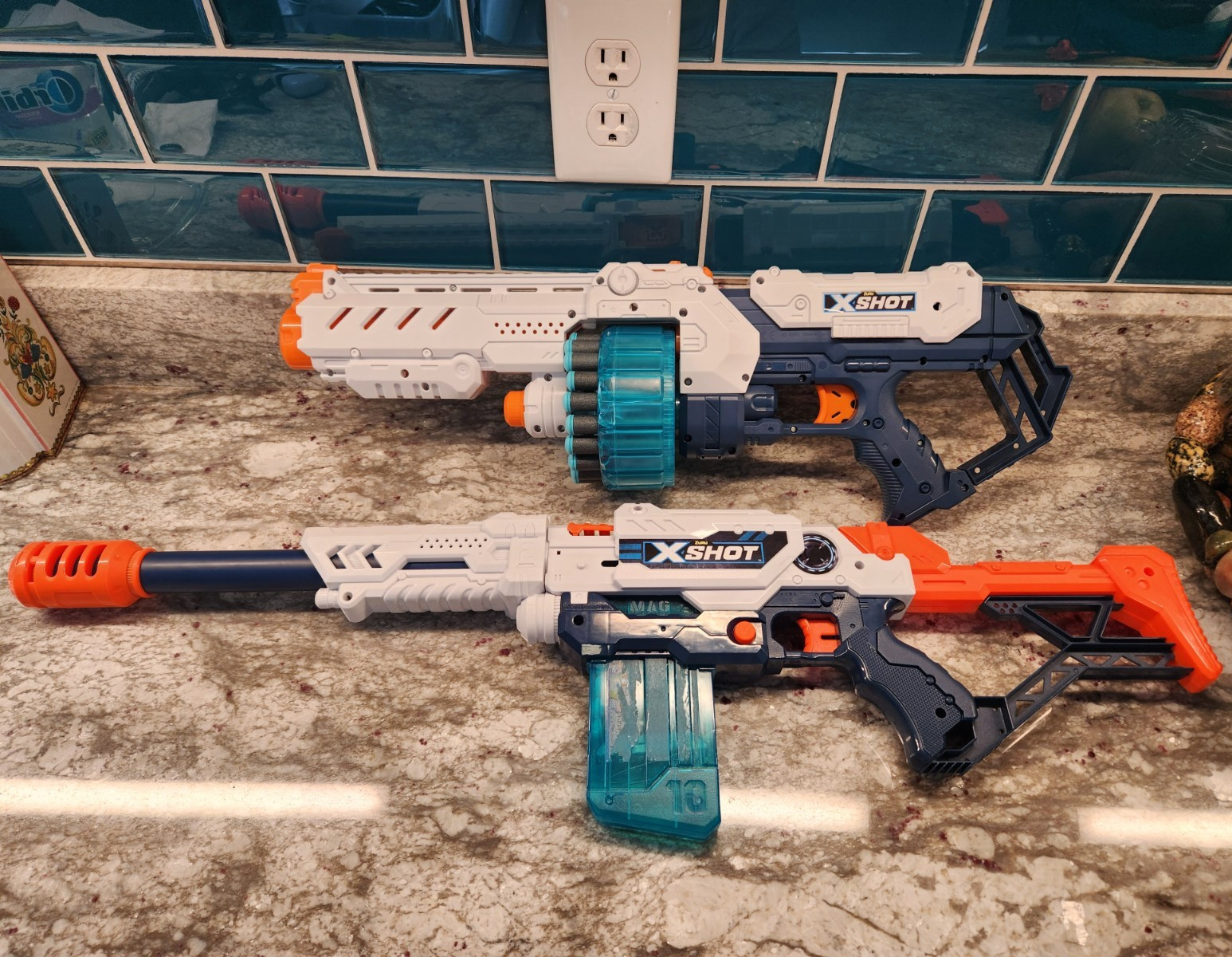 X-Shot Excel Foam Dart Blasters Lot of 2 w/ Drum Magazine, Extra Darts