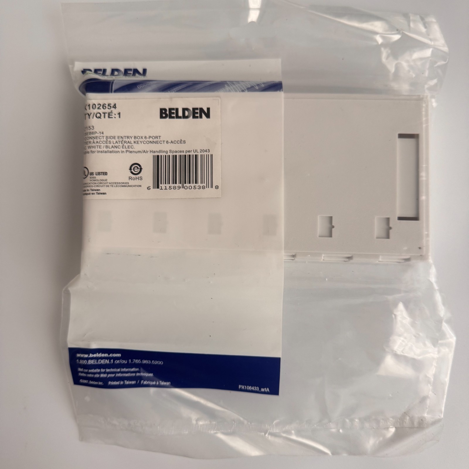 Belden AX102654 KeyConnect Side-Entry Box 6-Port Electrical White NEW