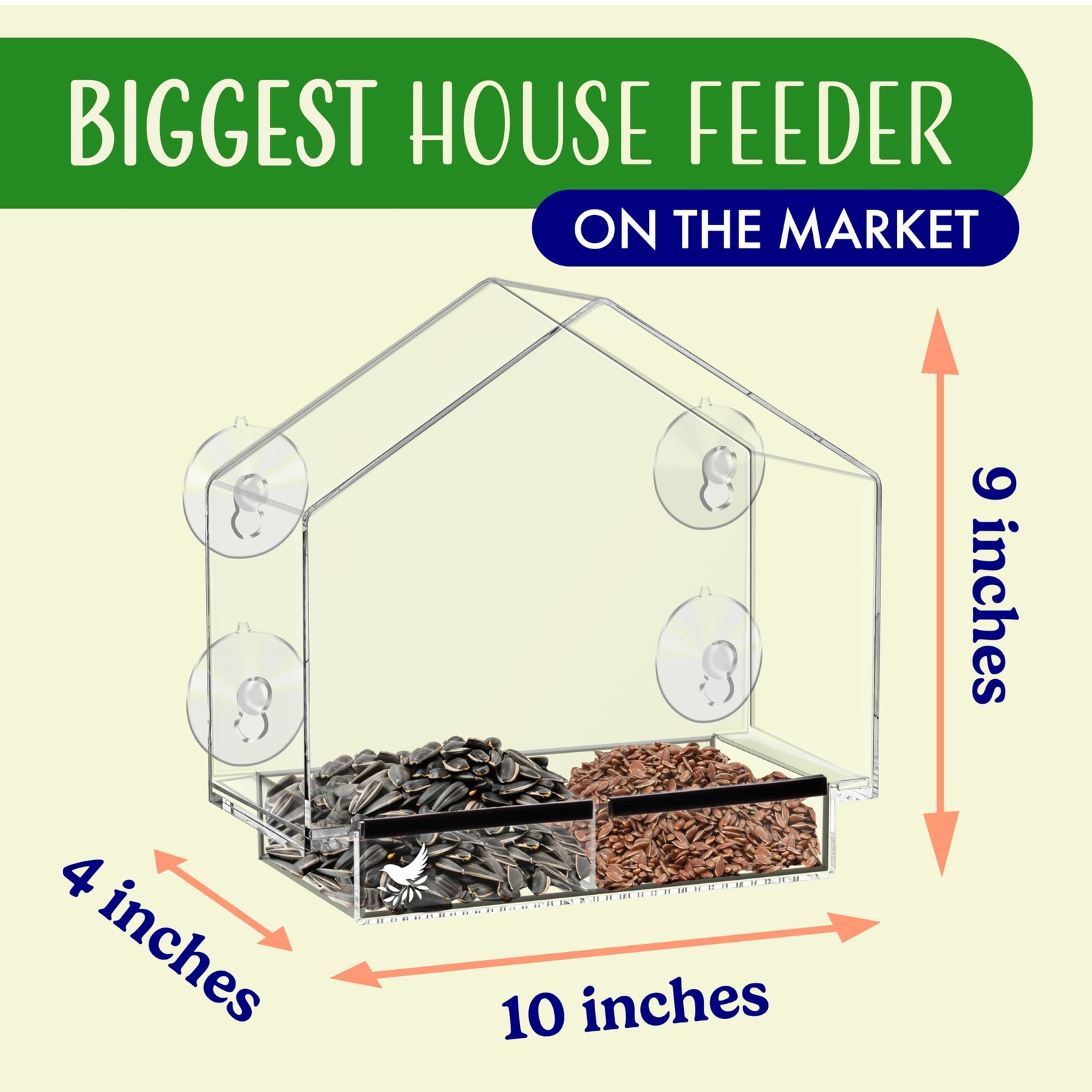 Window Bird Feeder with Strong Suction Cups, Clear 9 Inch,