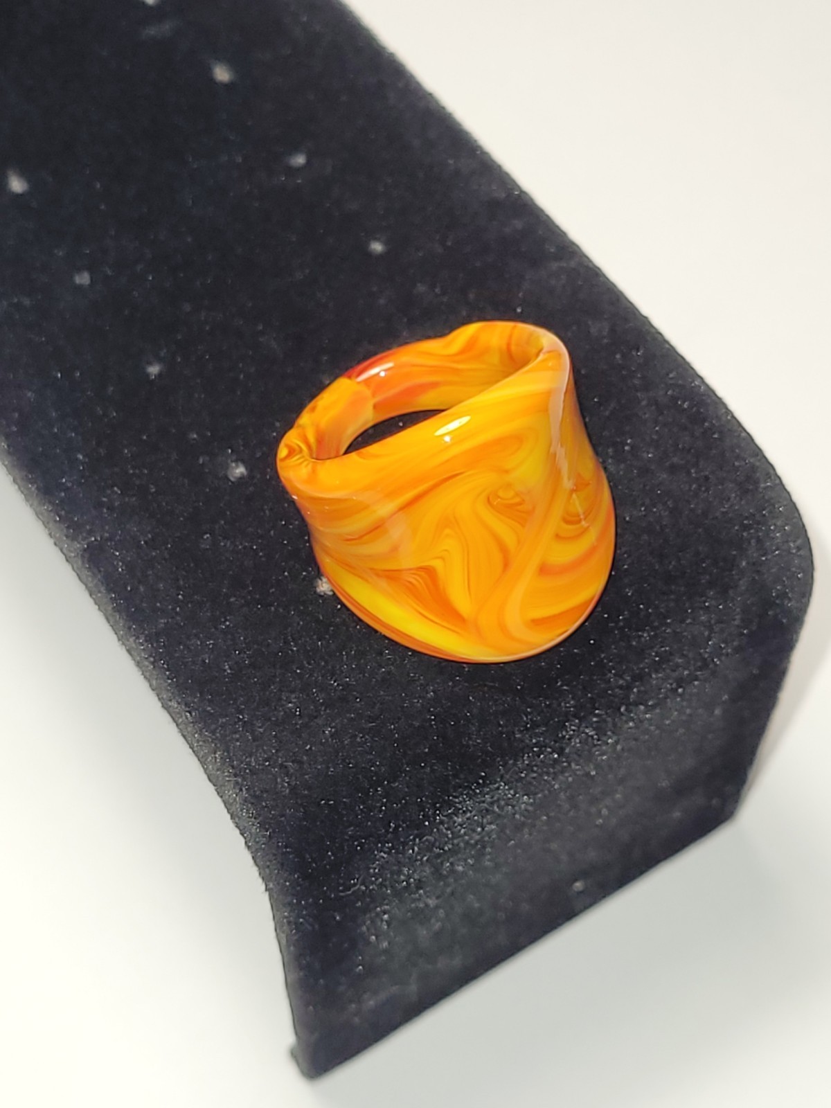 Handmade Art Glass Fashion Ring Orange Yellow Fiery Swirl Statement Jewelry