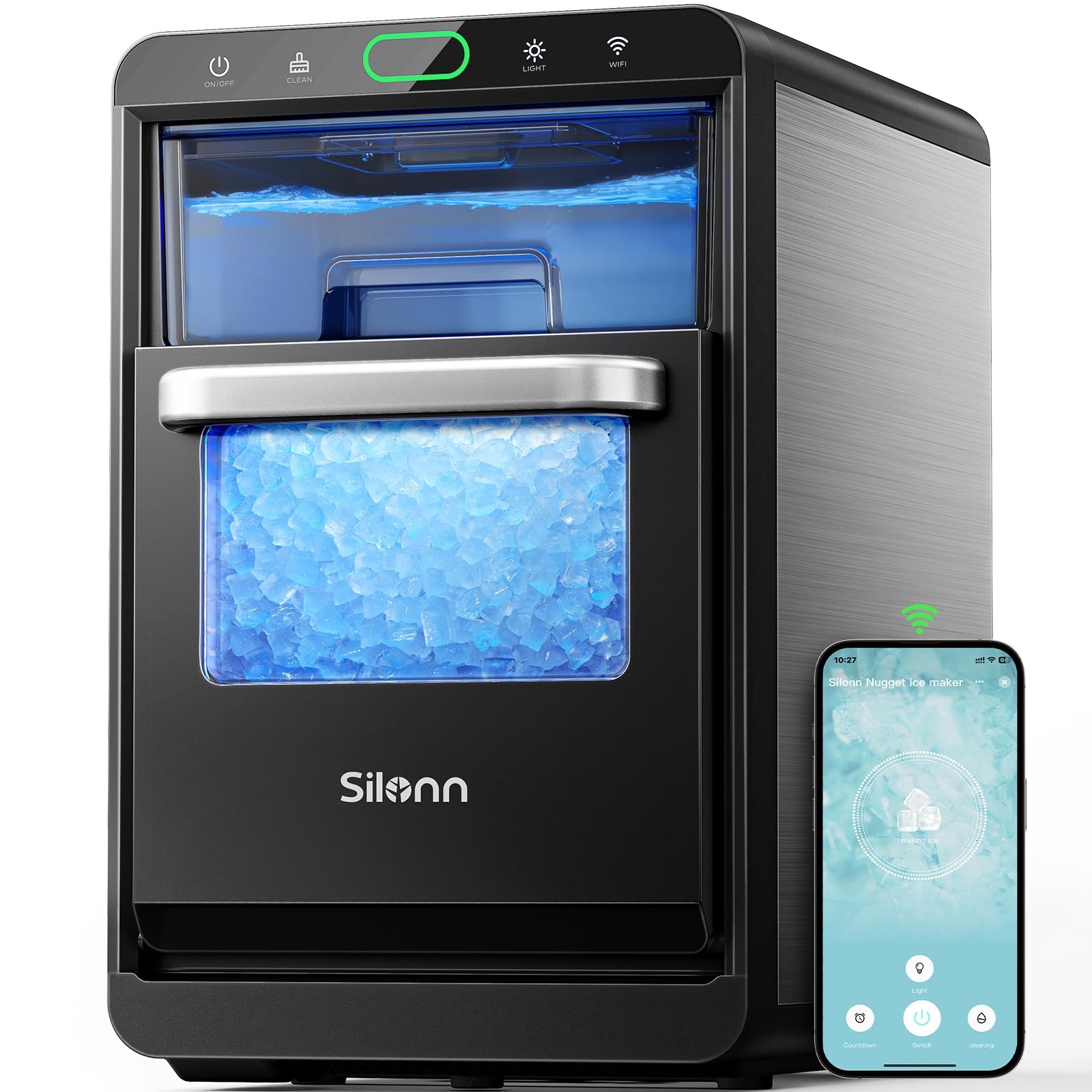 Nugget Ice Maker Countertop - Silonn Smart Pebble Ice Machine,Pellet Ice 44 lbs,