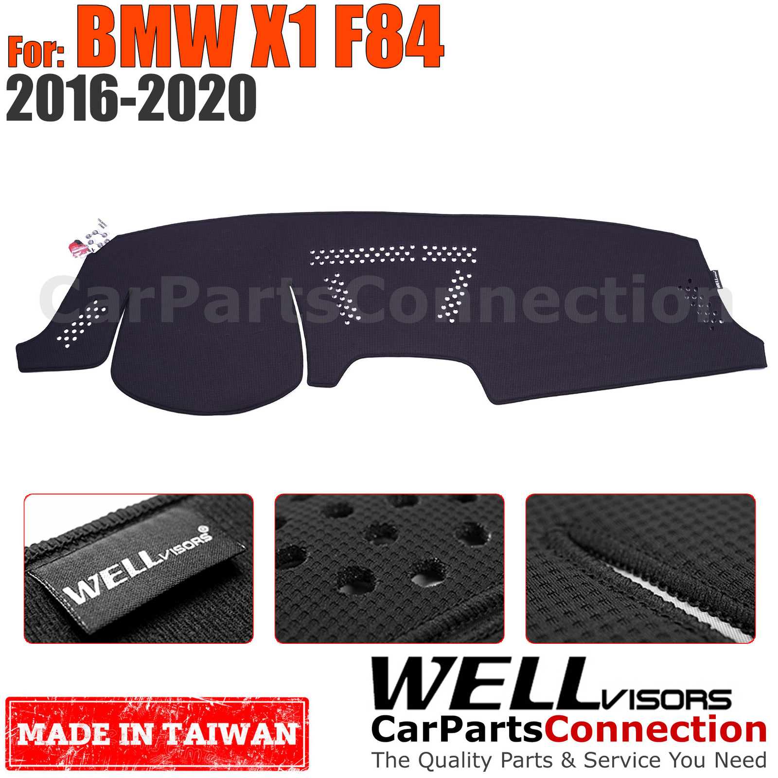 Wellvisors Dash Mat Dashboard Cover For BMW 2016-2022 X1 F48 Black