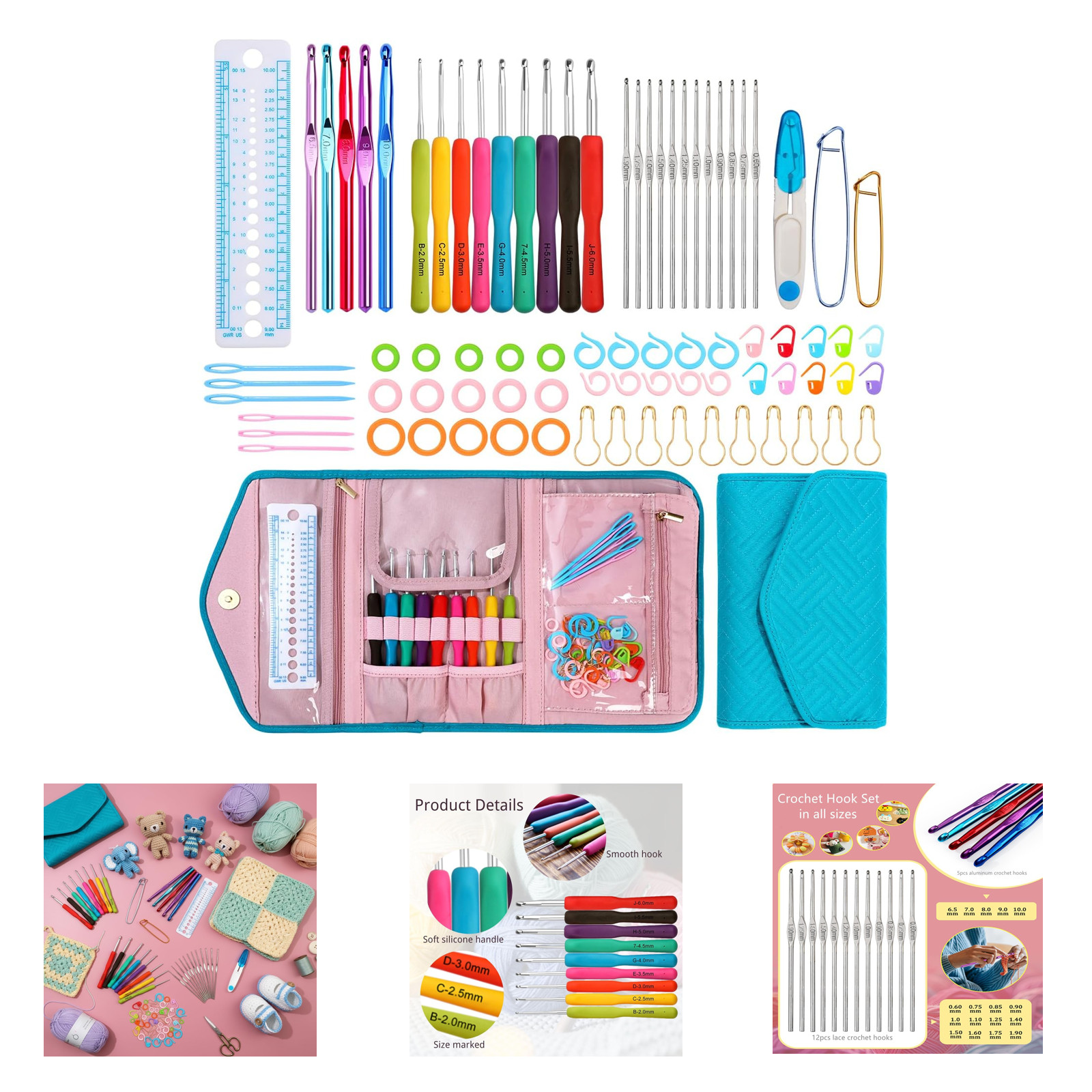 Crochet Hook Set 82 pcs with Soft Grip Aluminum Hooks and Case for Beginners and