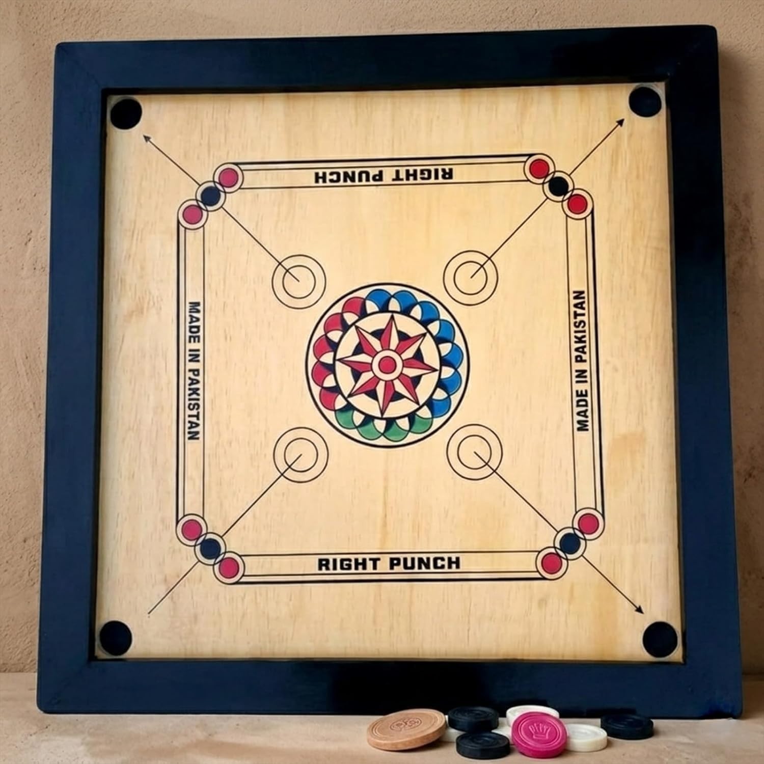 High-Quality Wooden Carrom Board with Polished Frame | Smooth Play Surface 32"