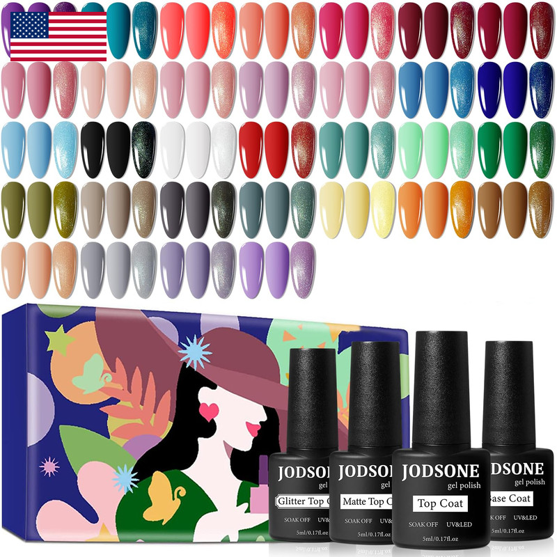 Jodsone 36 Pcs Gel Nail Polish Set-32 Colors Gel Polish Kit Base Coat Glossy