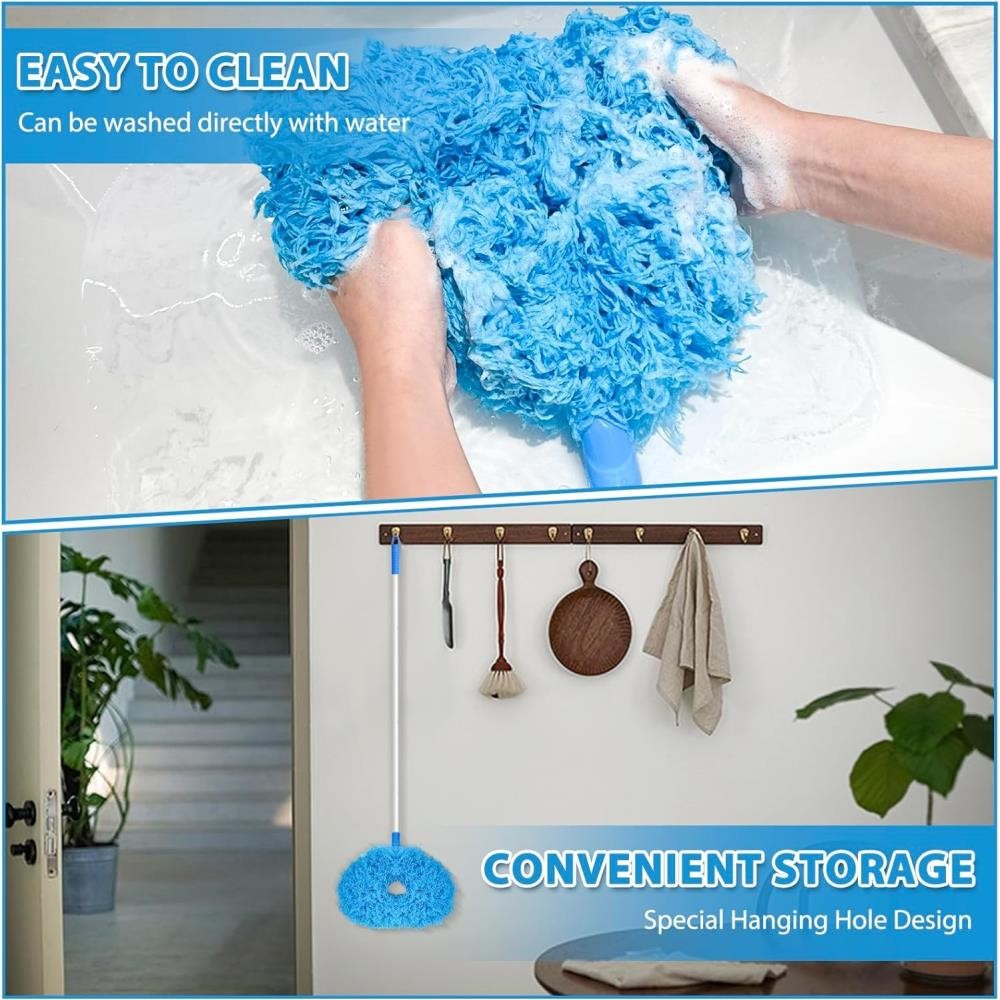 Round Head Microfiber Duster for High Reach Ceiling Fan Cleaning Blue Polyester